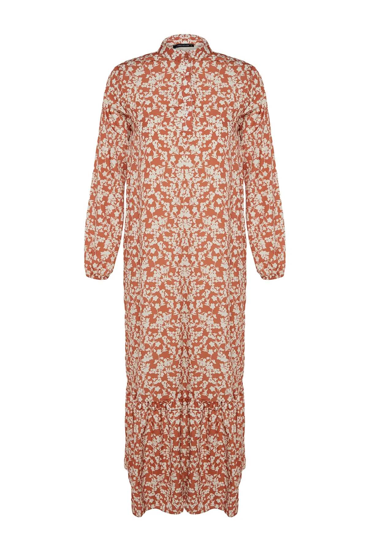 Trendyol Modest  Gewebtes Kleid mit Kachel-Blumendruck, halber Knopfleiste am Saum und Rüschenbesatz, gefüttert TCTSS21EL3353