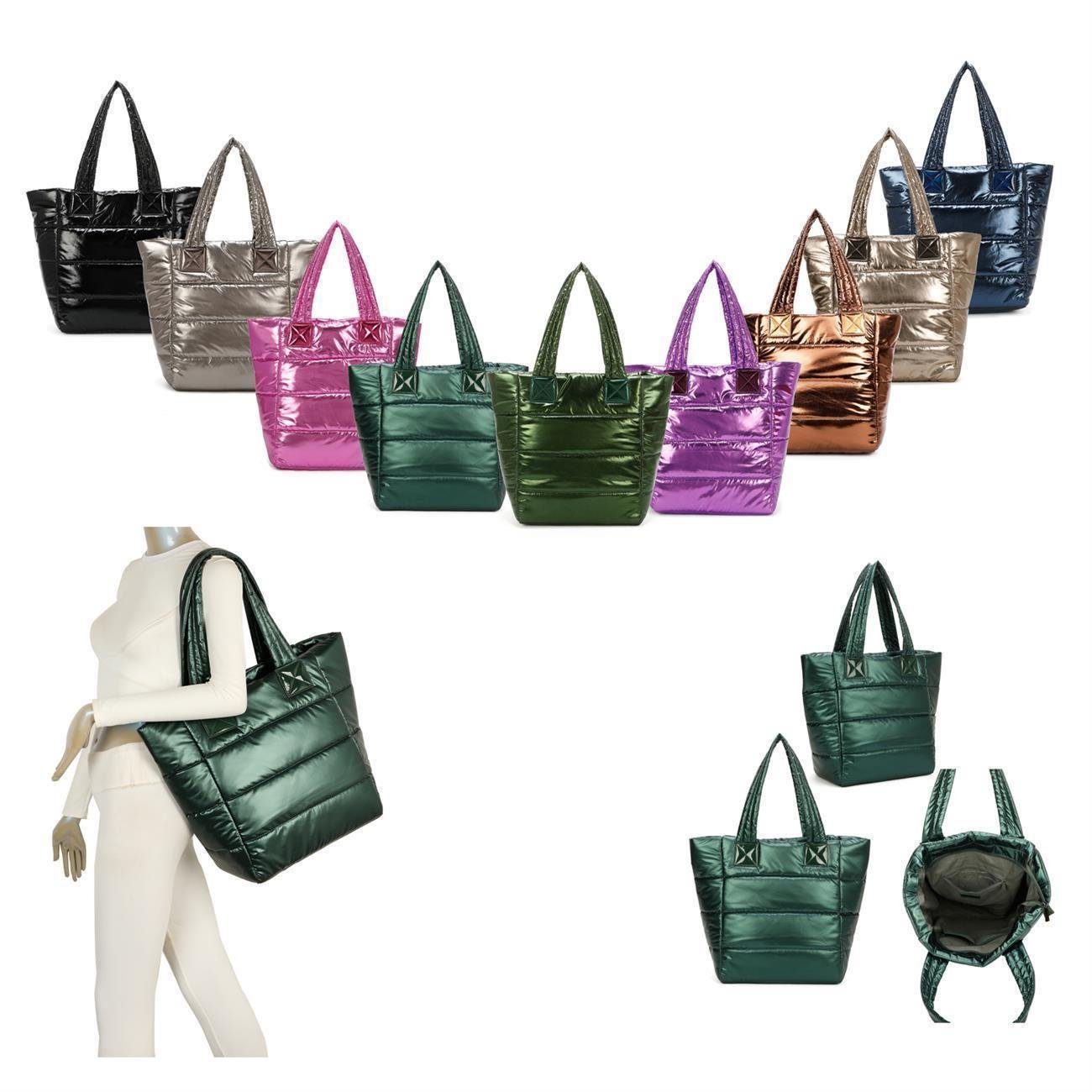 ITALYSHOP24 Schultertasche XXL Damen Nylontasche Shopper Reisetasche Beuteltasche, als Handtasche, Umhängetasche, Strandtasche, Weekender, Shopping