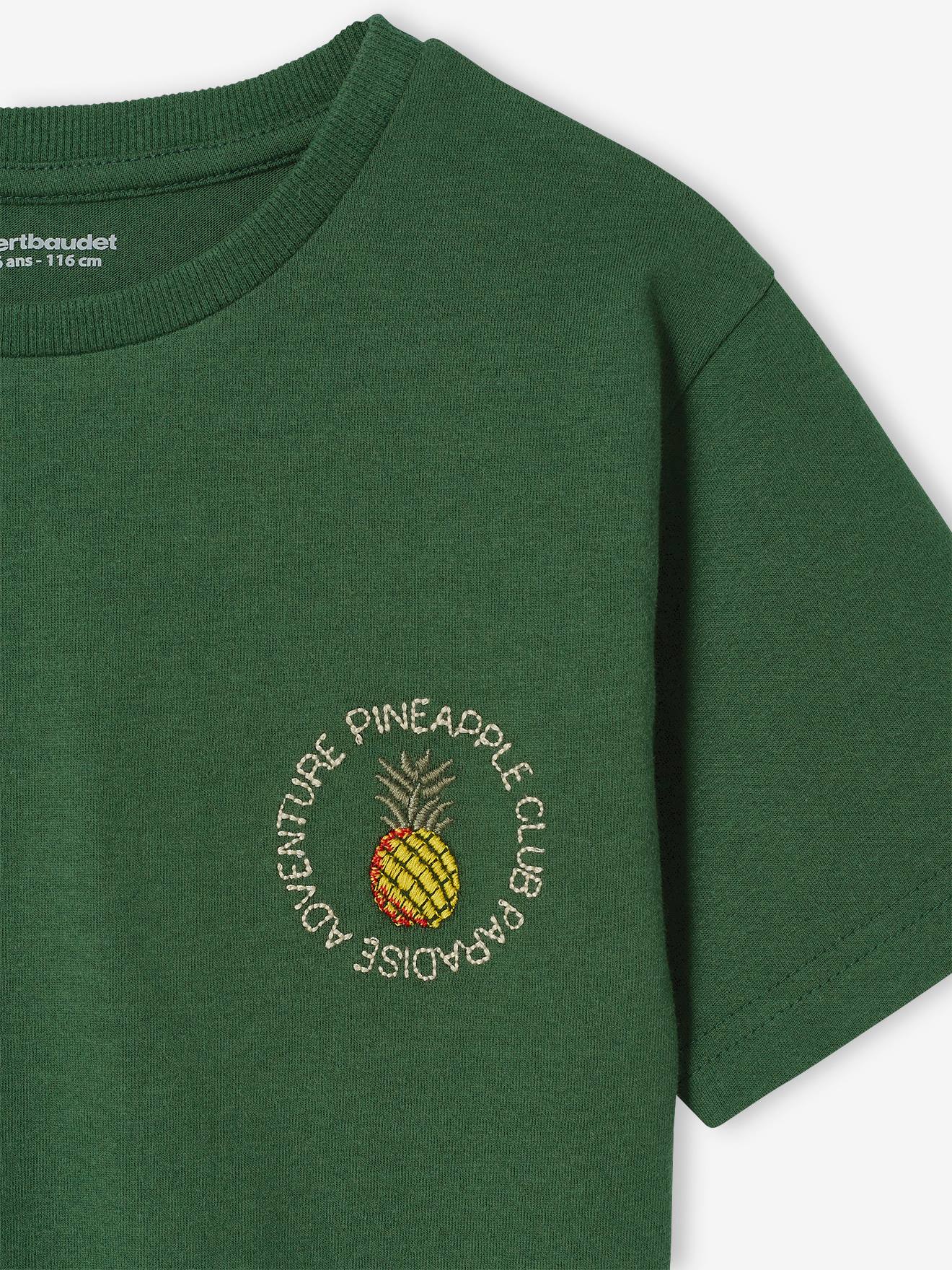 T-shirt ananas brodé poitrine garçon vert sapin
