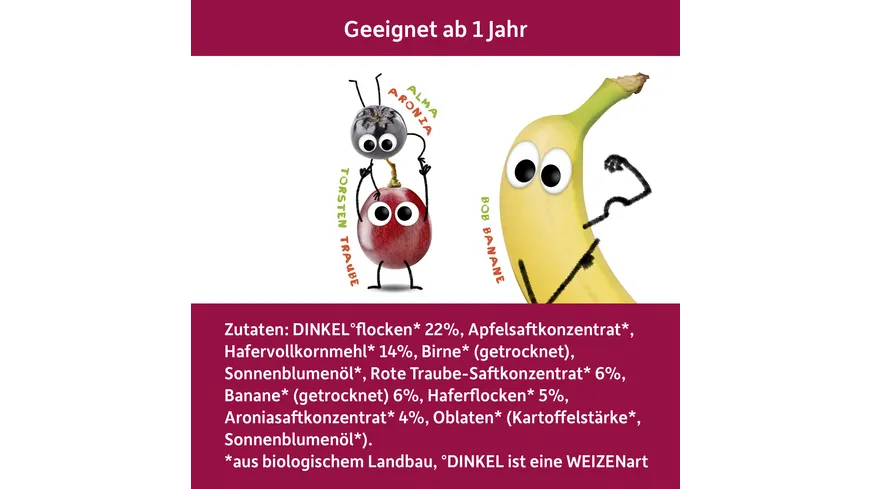 Freche Freunde Bio Getreideriegel Rote Traube, Aronia & Banane 4er-Pack 92 g