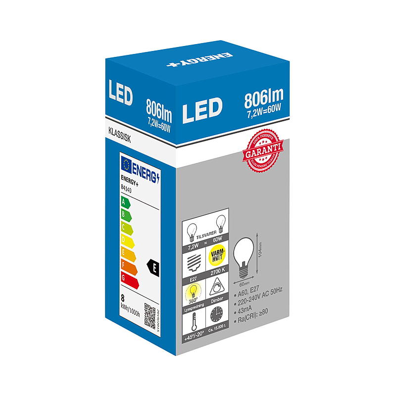 Energy Lyspære LED 806 lm Dim klassisk klar E27 A60 E