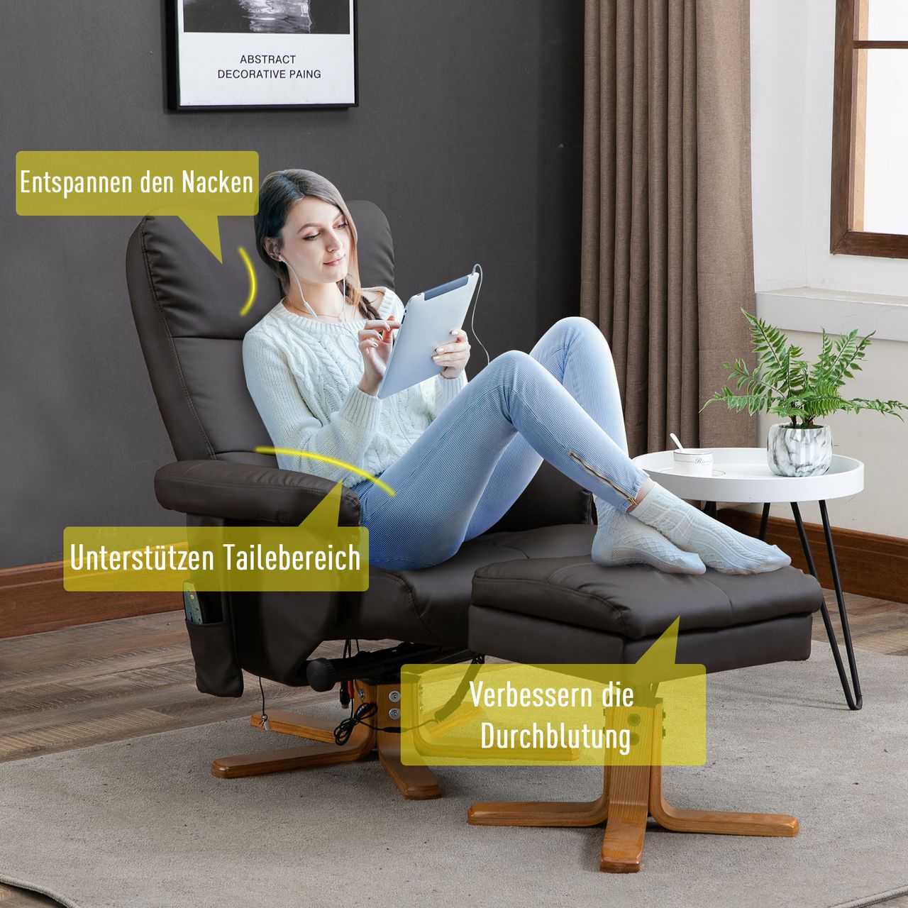 HOMCOM Massagesessel mit Fußhocker Relaxsessel  Braun