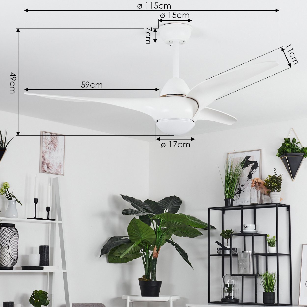 hofstein Tischturmventilator Deckenventilator aus Kunststoff in Weiß, 1 x LED 20 Watt (inkl)