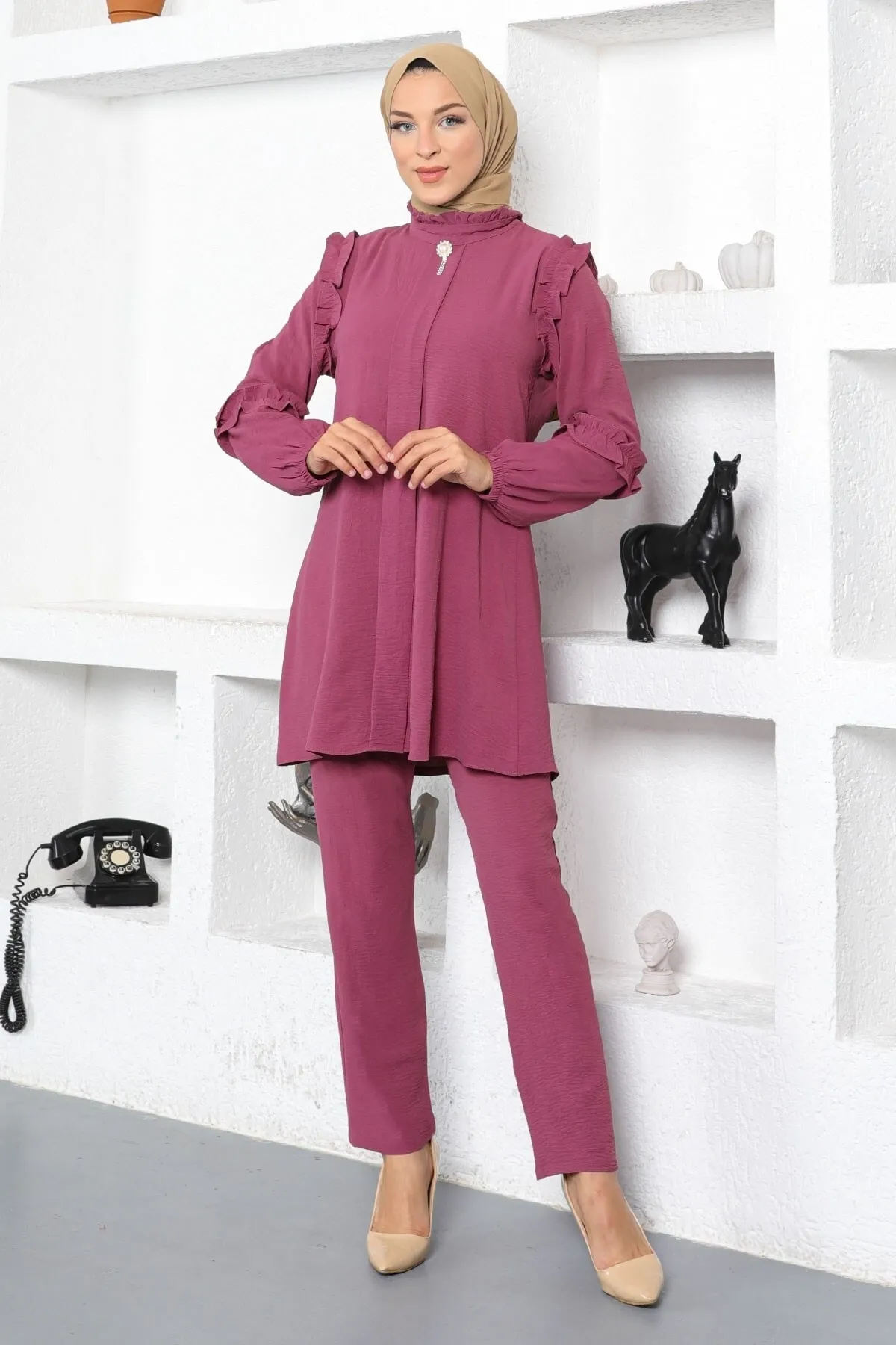 Modamihram  Detaillierter Rüschenanzug Dusty Rose 10708