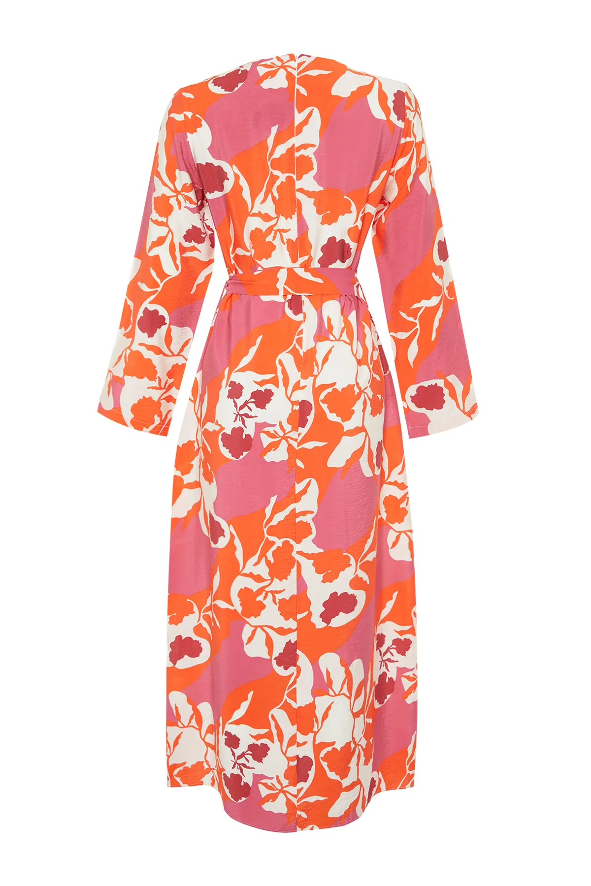 Trendyol Modest  Rosa gewebtes Blumenkleid mit Gürtel TCTSS24EB00049