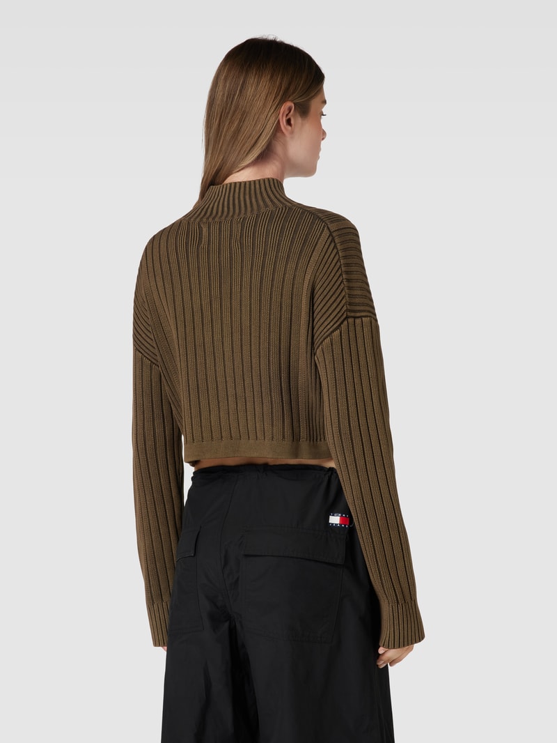 Cropped Strickpullover mit Strukturmuster in haselnuss braun