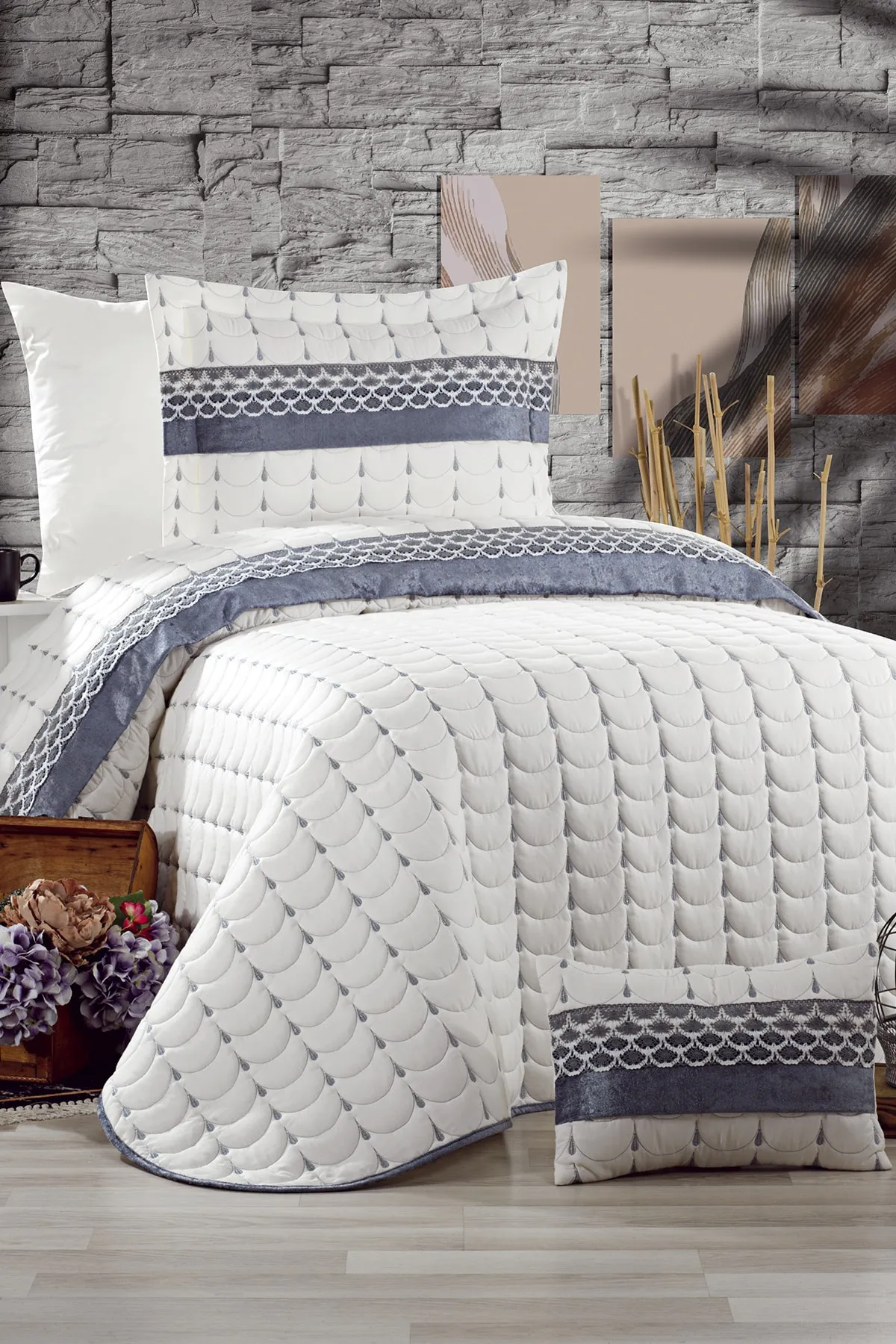 Çeyiz Diyarı  Colors Micro-Einzelbettdecke, Cremegrau