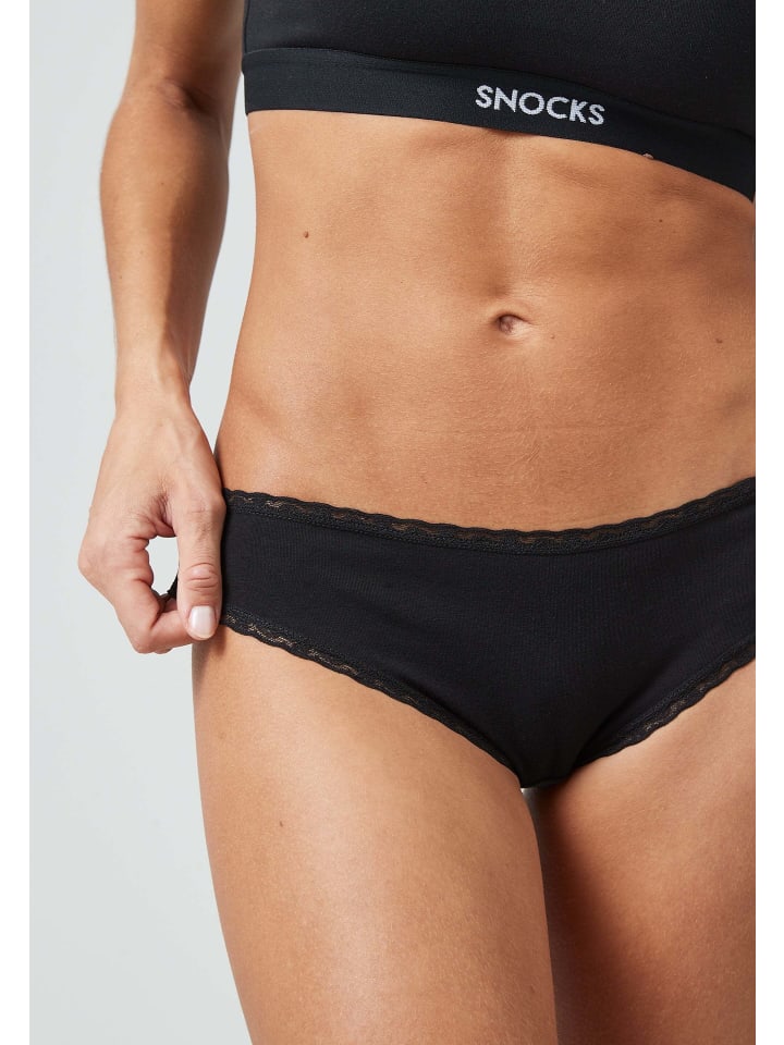 SNOCKS Brazilian Slips mit Spitze aus Bio-Baumwolle 3 Stück in Schwarz günstig kaufen