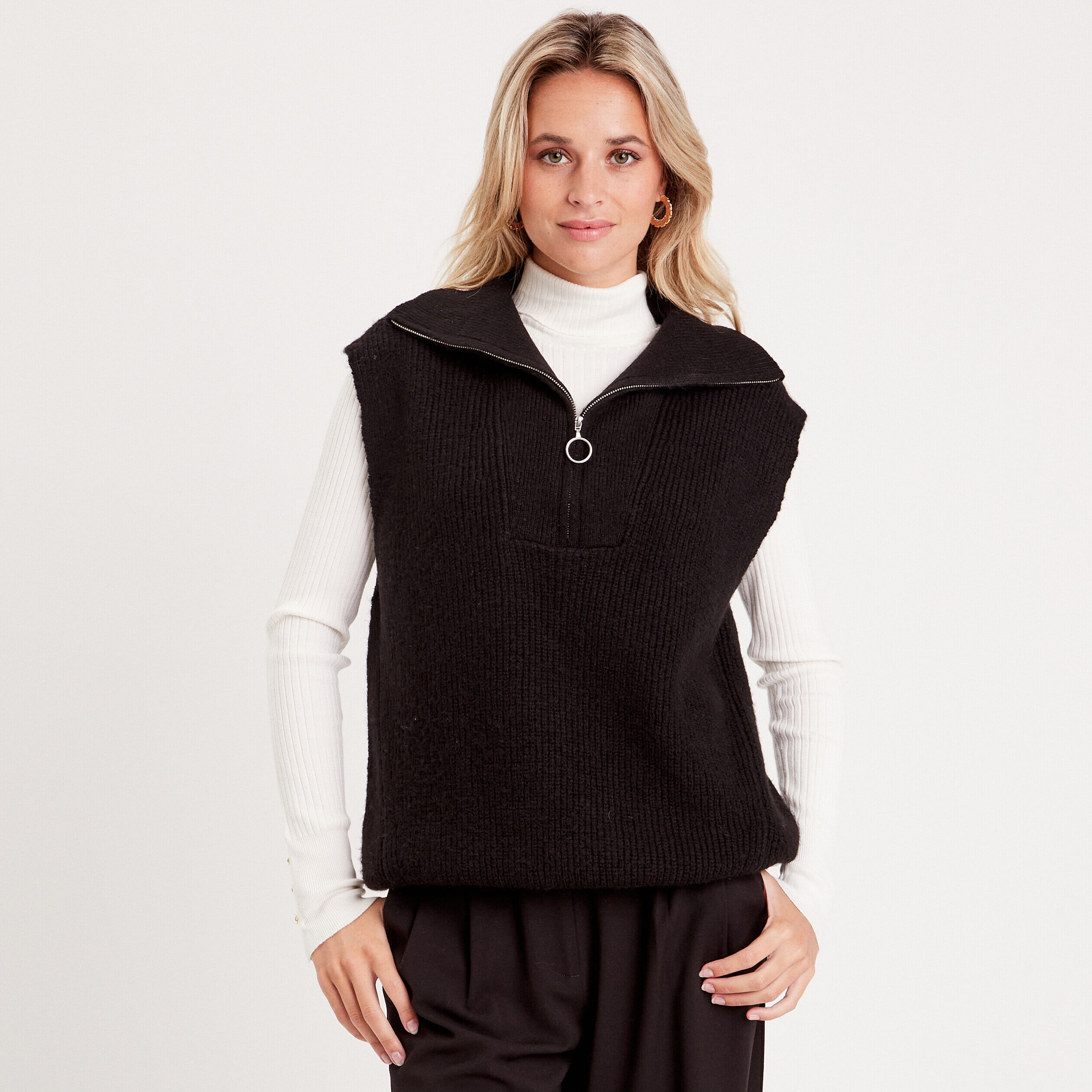 Pull col camionneur zippé noir femme | Cache Cache