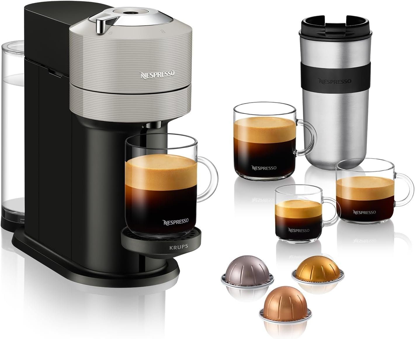 Krups Kapselmaschine Nespresso Vertuo Next Kaffeemaschine, + Aeroccino 3 Milchaufschäumer, Automatische Abschaltung