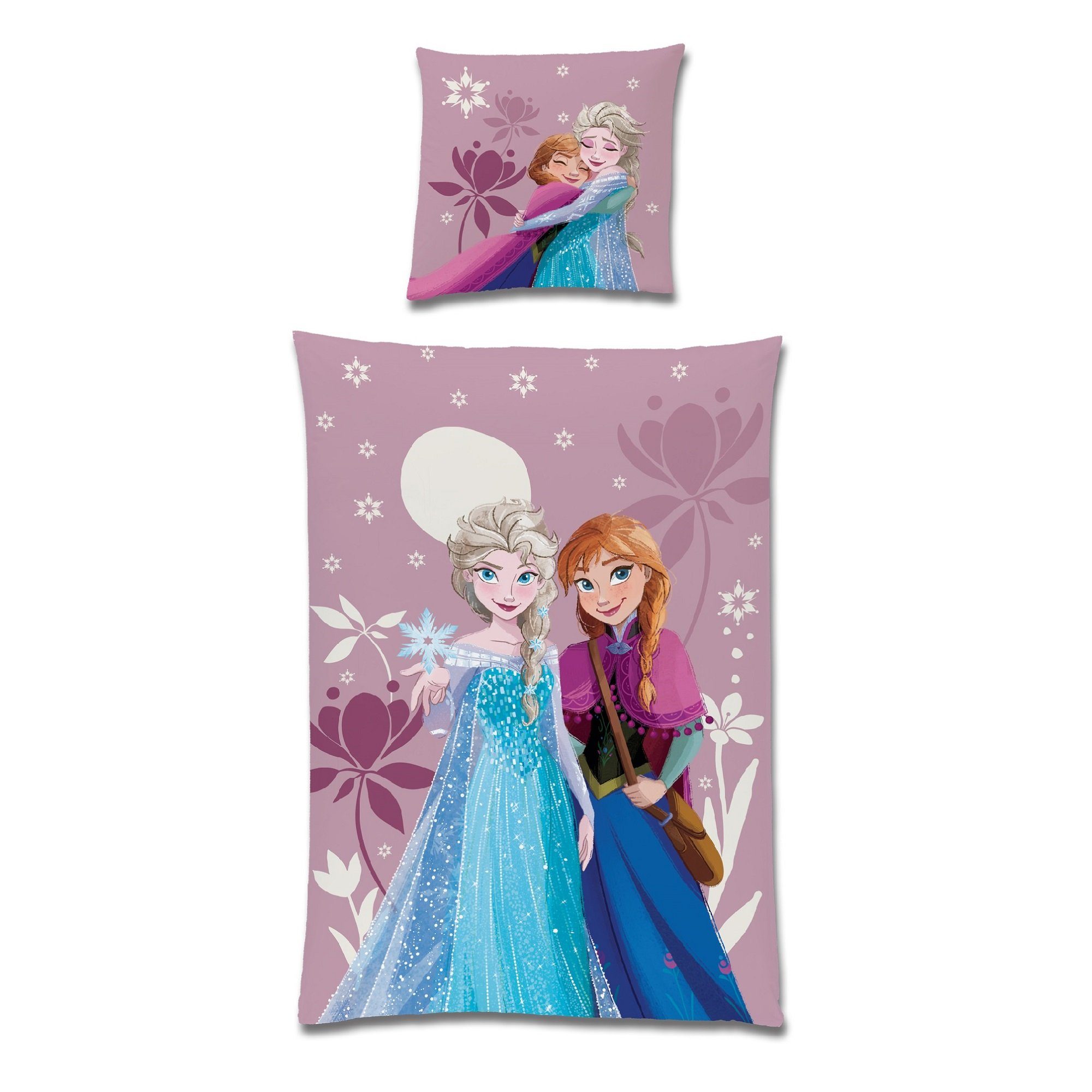Kinderbettwäsche Frozen Die Eiskönigin 135x200 + 80x80 cm aus 100% Baumwolle, Familando, Renforcé, 2 teilig, 