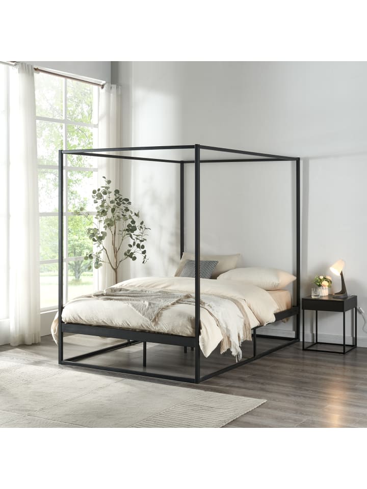 en.casa Himmelbett Kristianstad in Schwarz (B)120cm (L)200cm günstig kaufen onesize