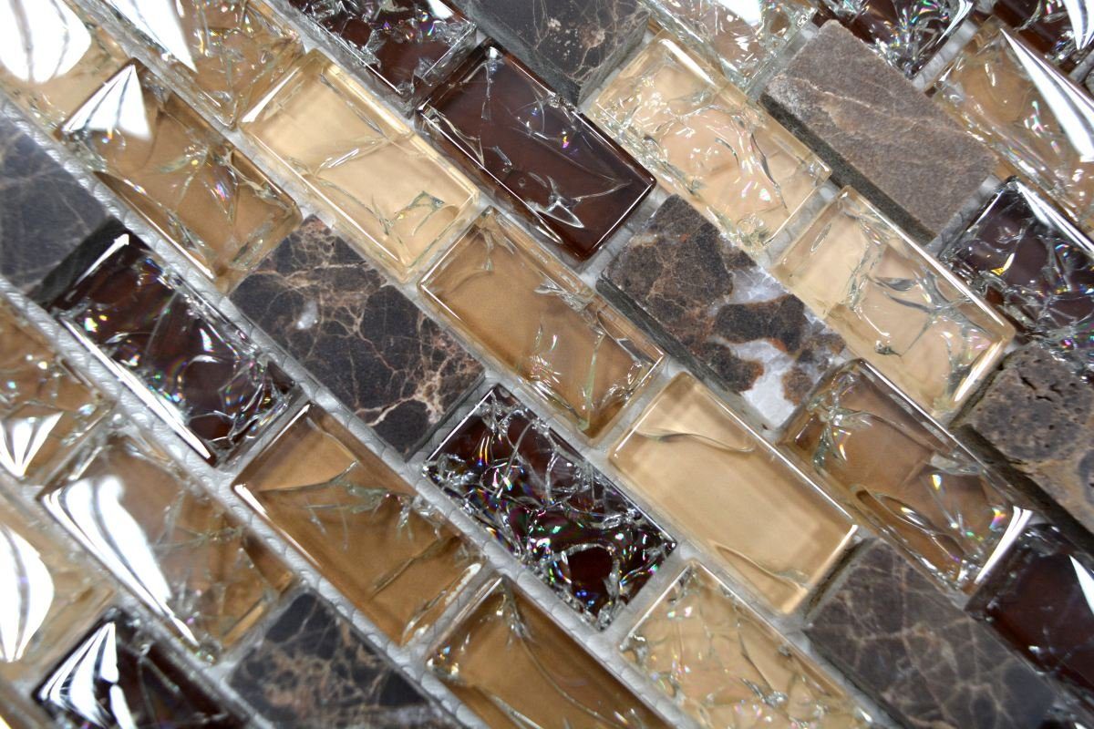 Mosani Mosaikfliesen Glasmosaik Naturstein Mosaik dunkelbeige glänzend / 10 Matten
