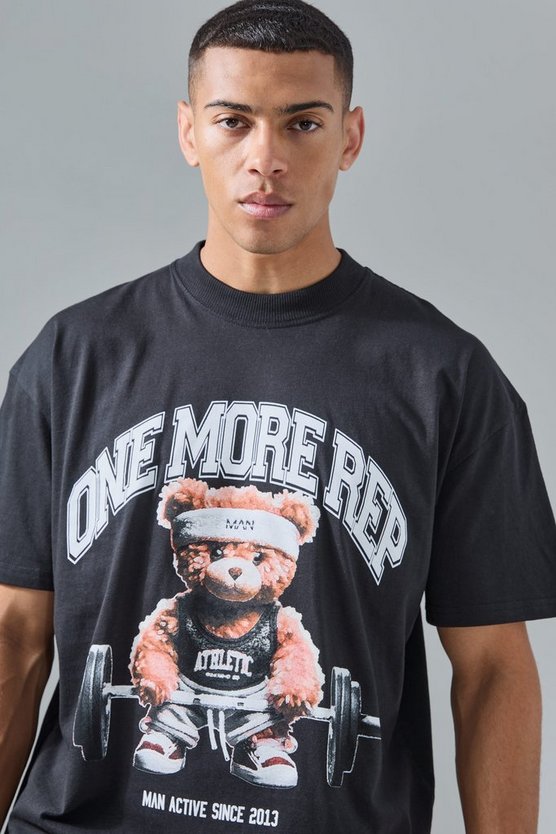 Oversize Man Active T-Shirt mit Teddy Print