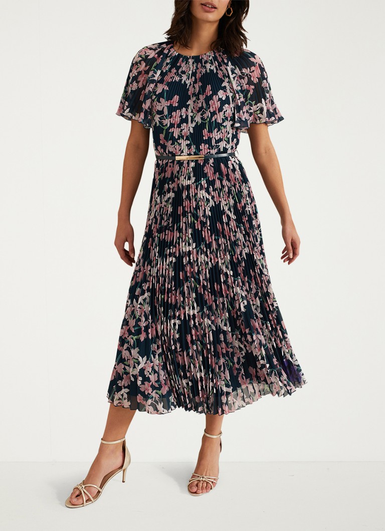 Vestido midi Kathleen de Phase Eight, con estampado floral y pliegues.