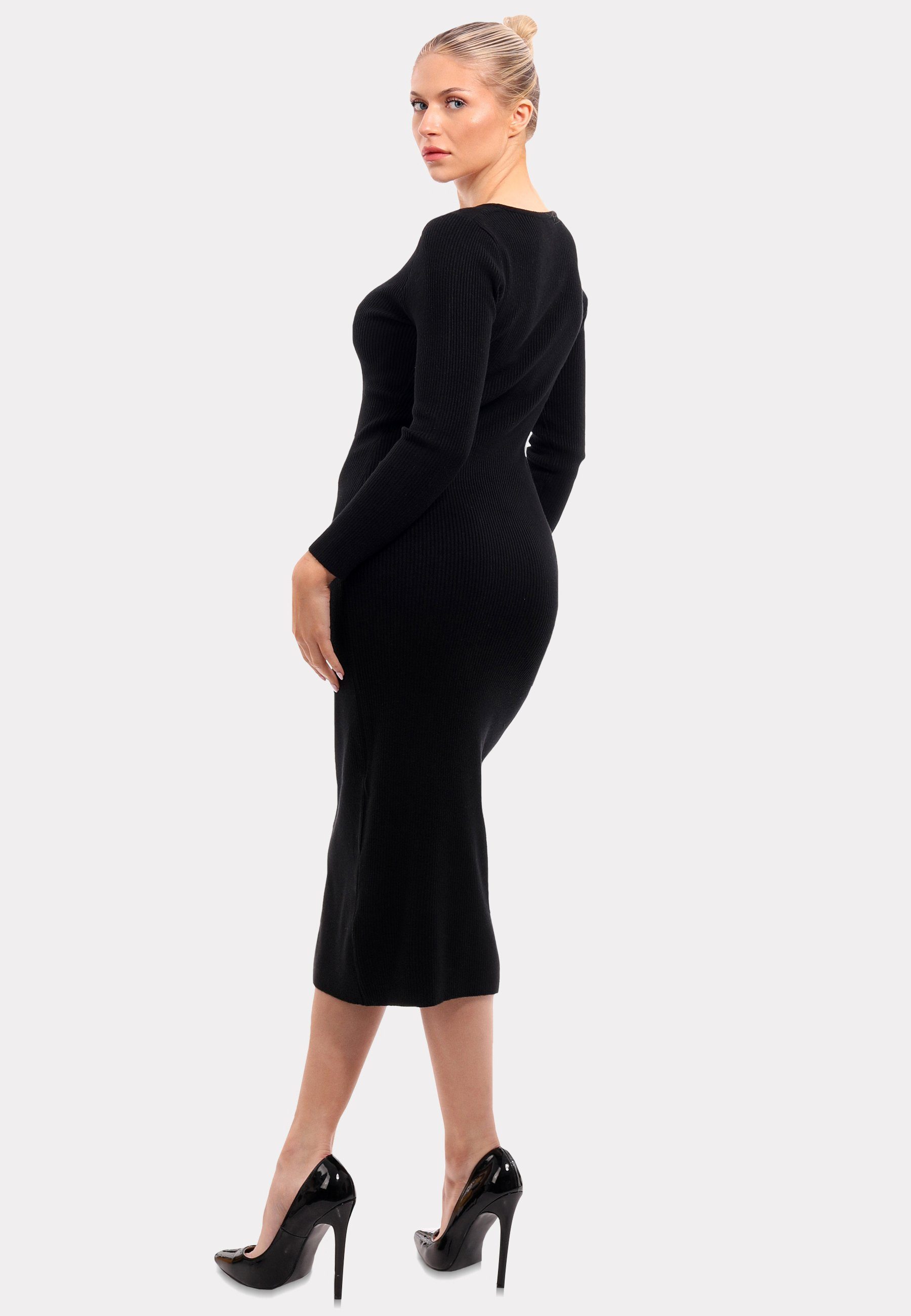 YC Fashion & Style Strickkleid Strickkleid mit V-Ausschnitt KNIT DRESS (Kein Set, 1 -tlg) Langarm, in Unifarbe, mit V-Ausschnitt