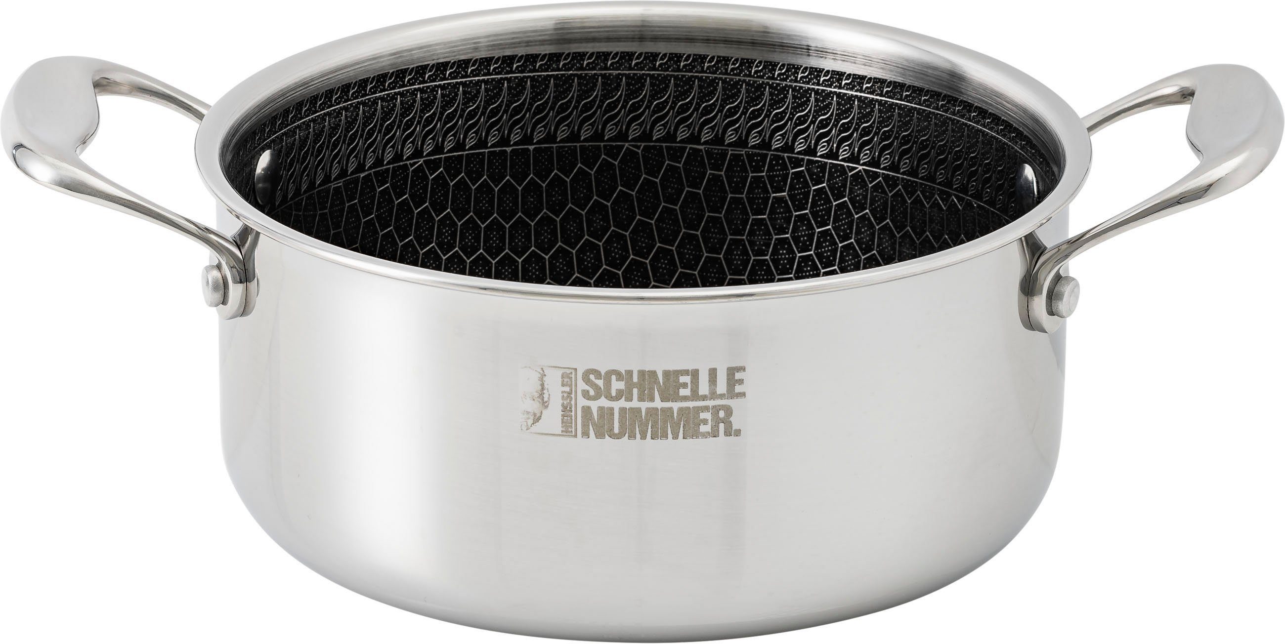 HENSSLER SCHNELLE NUMMER Kochtopf SH10074, Edelstahl, Ø 20 cm, 2,8 Liter, 3-Schicht Material mit Wabenstruktur, Induktion