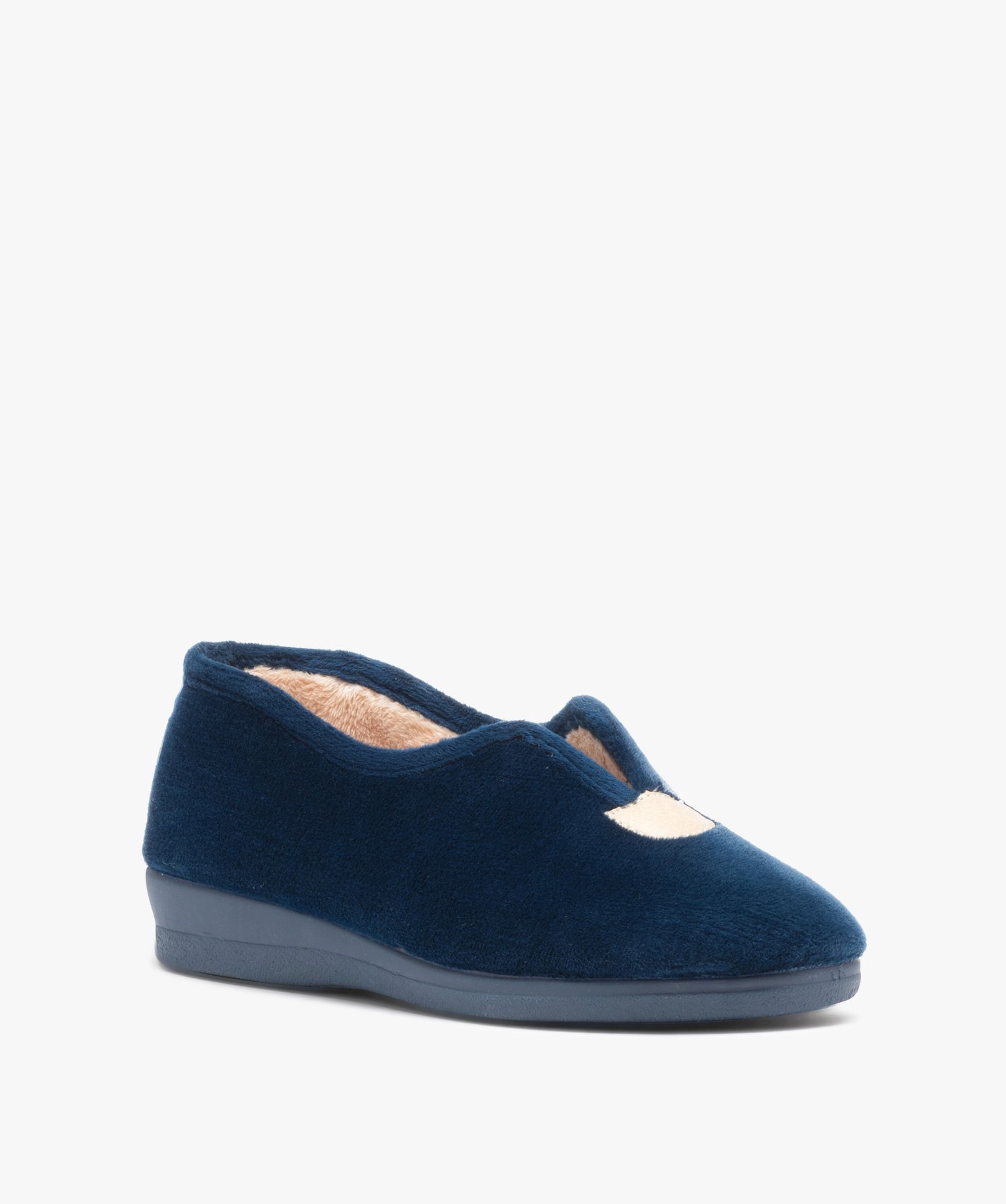 Chaussons femme pantoufles en velours uni à semelle compensée marine | GEMO