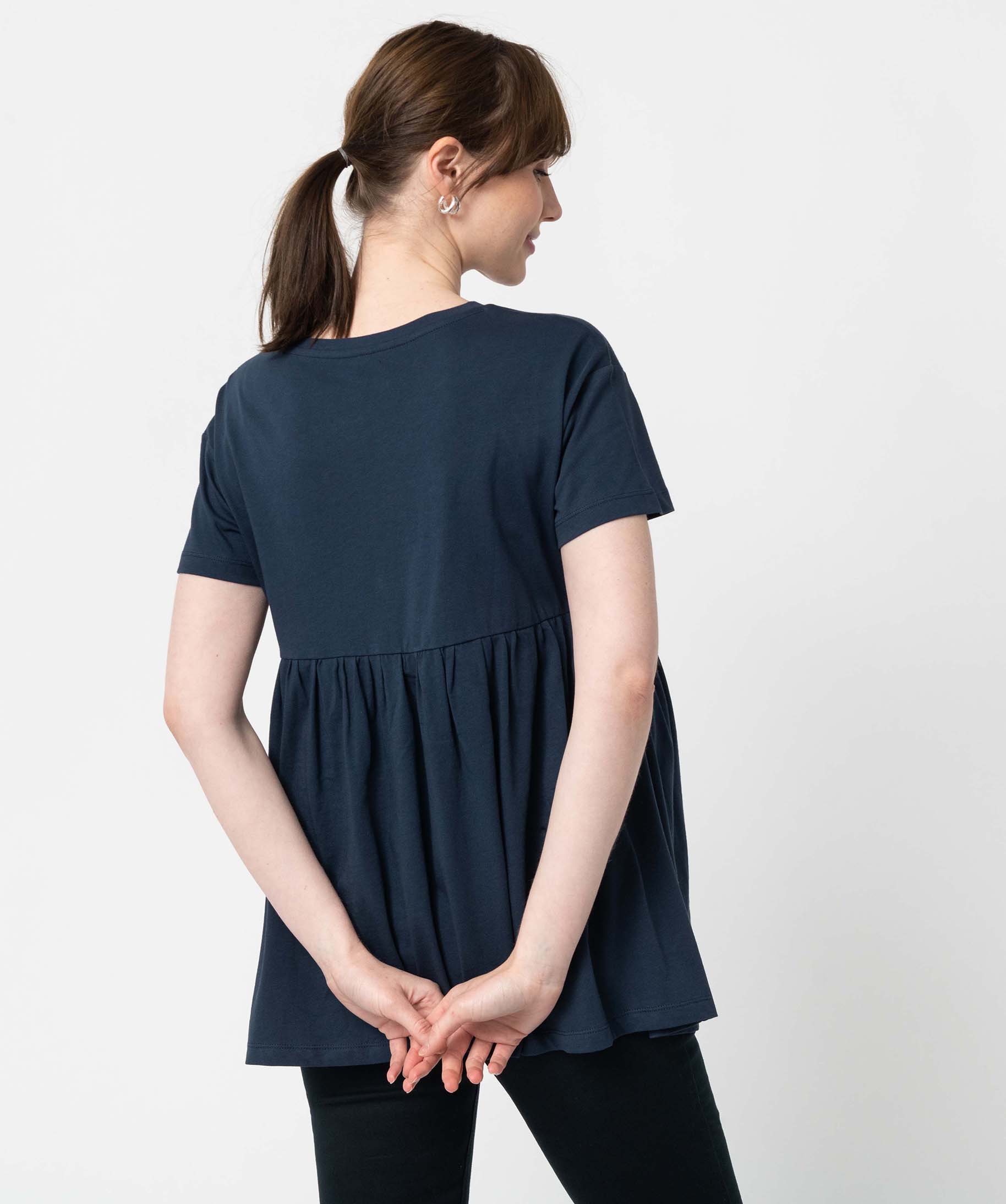 Tee-shirt de grossesse à motif avec large volant dans le bas bleu | GEMO