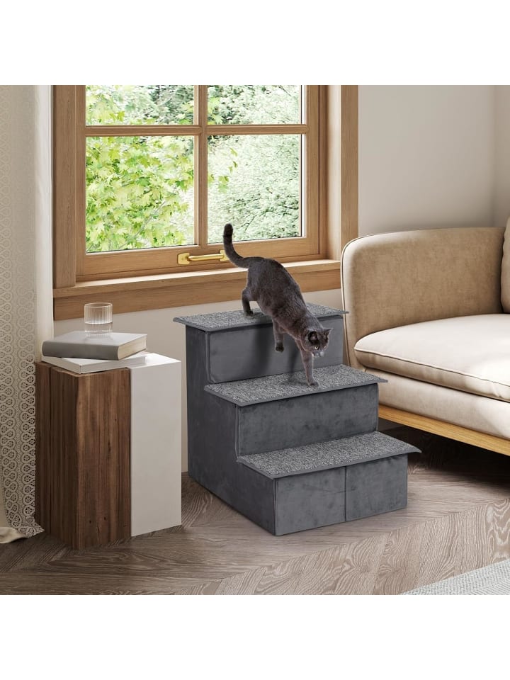 COSTWAY Hundetreppe 3 Stufen Faltbar in Grau günstig kaufen onesize