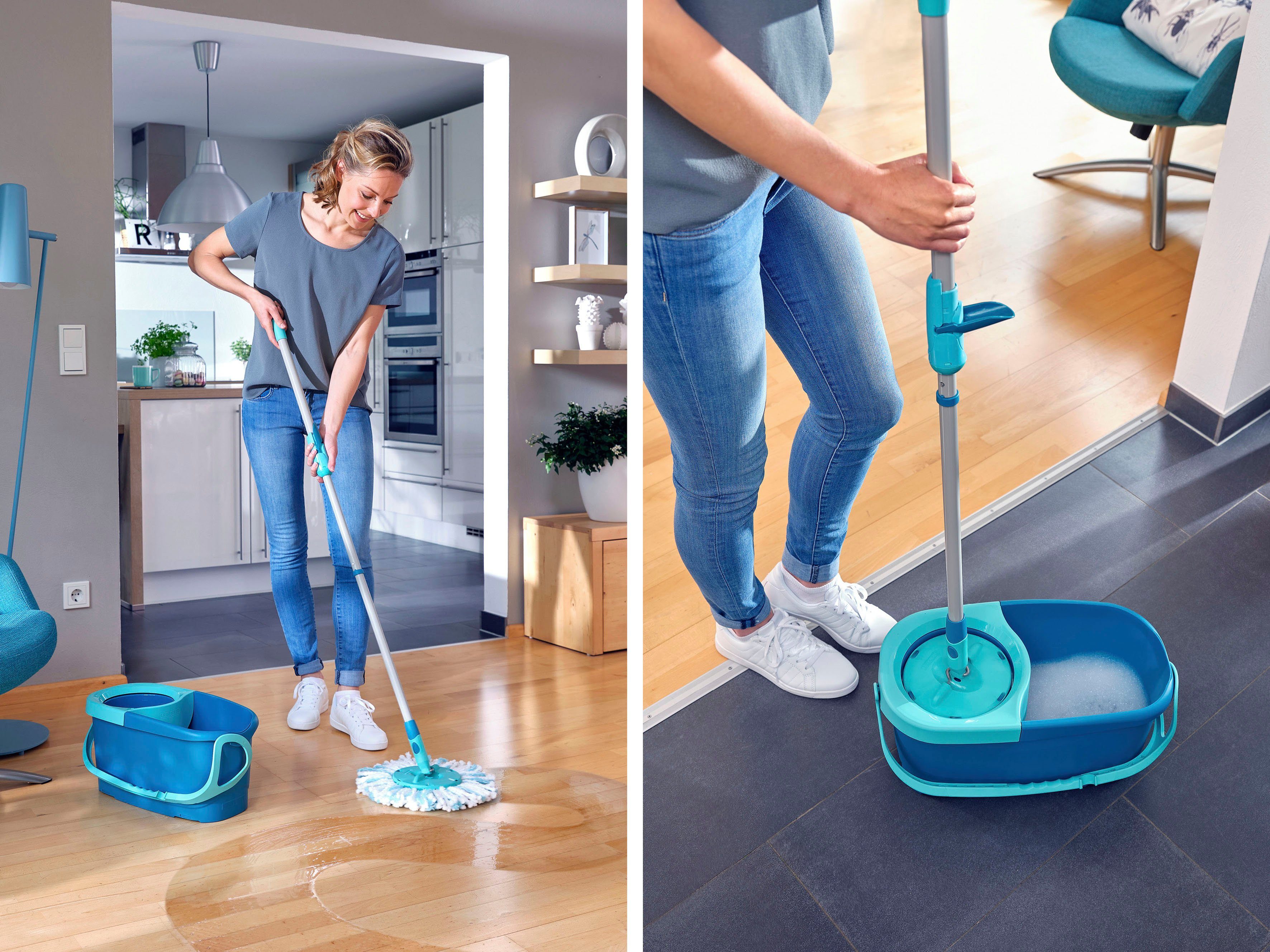 Leifheit Bodenwischer-Set Set CLEAN TWIST Disc Mop Ergo, 3-teilig, inkl. Eimer