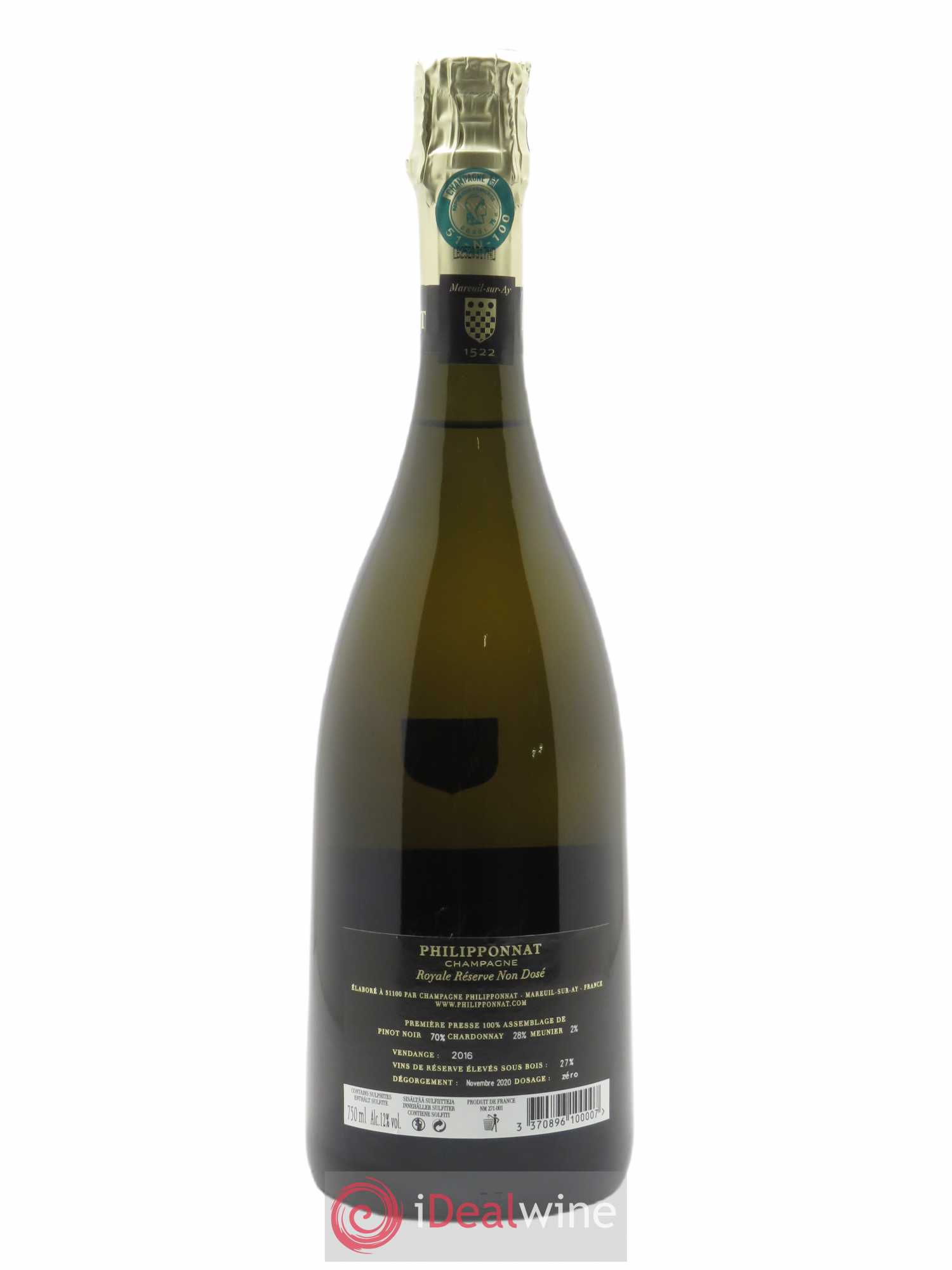 Royale Réserve Non Dosée Philipponnat   - Lot de 1 Bouteille