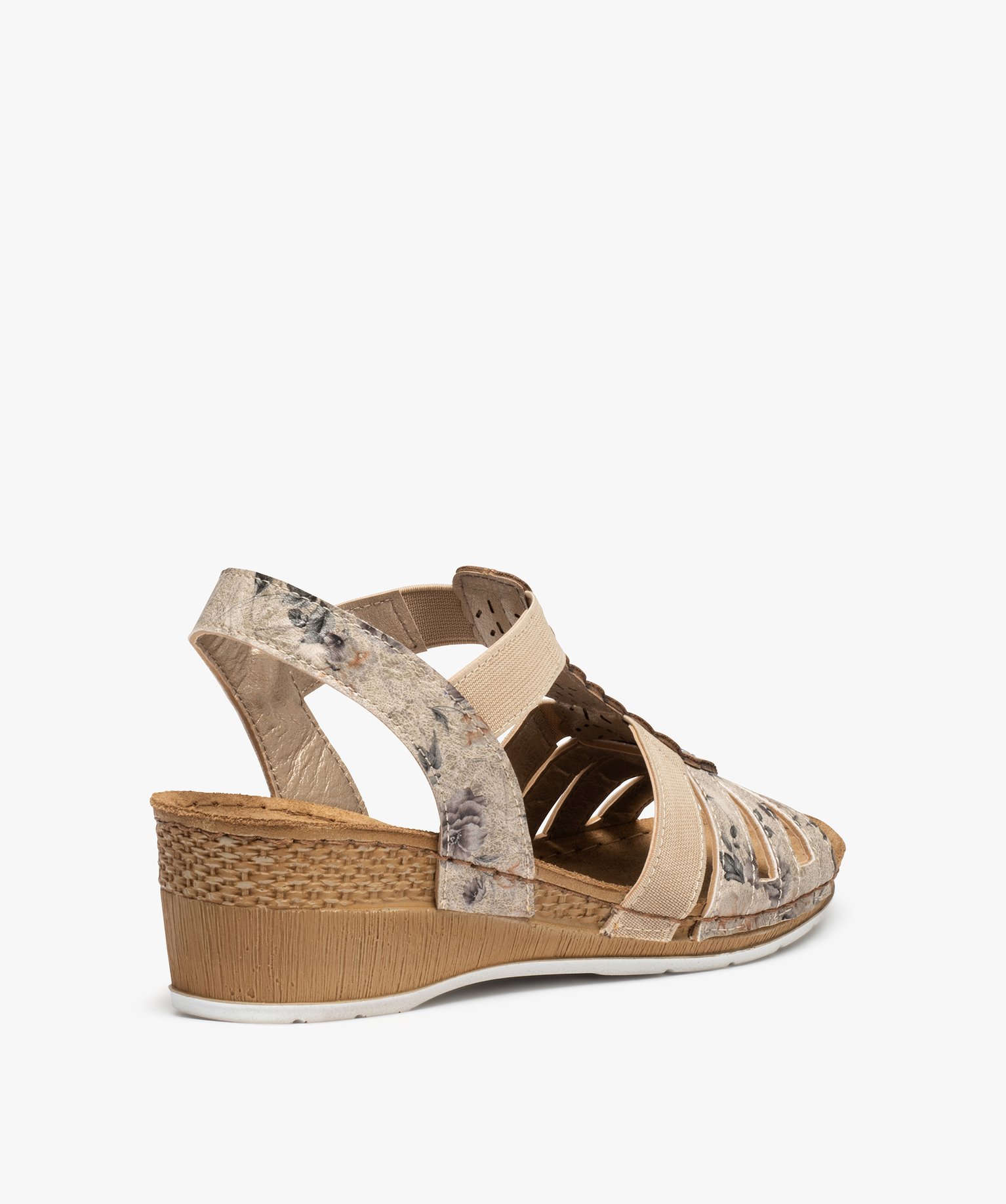 Sandales femme confort compensées à brides élastiques beige | GEMO