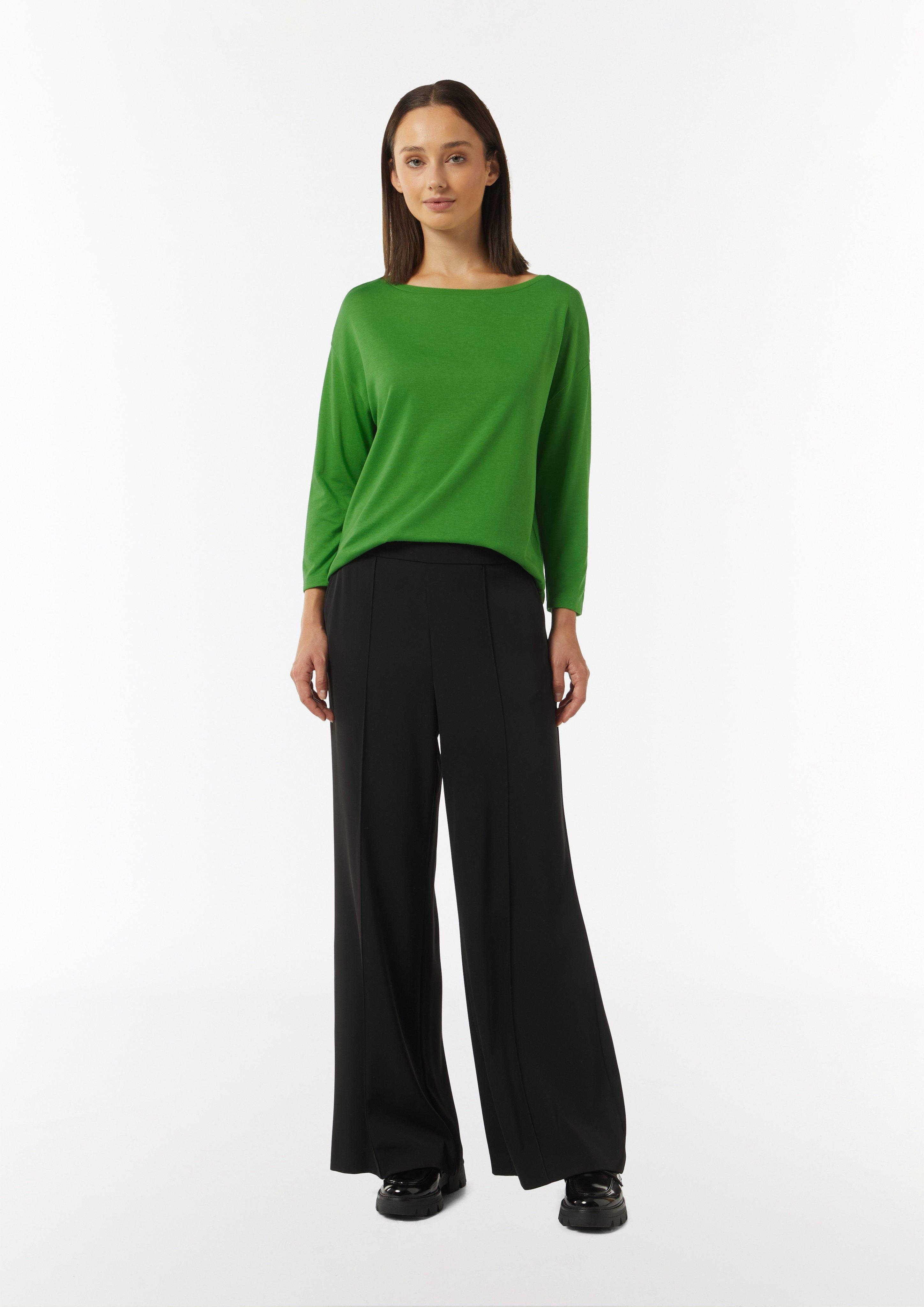 Longsleeve aus Strickjersey mit U-Boot-Ausschnitt - grün