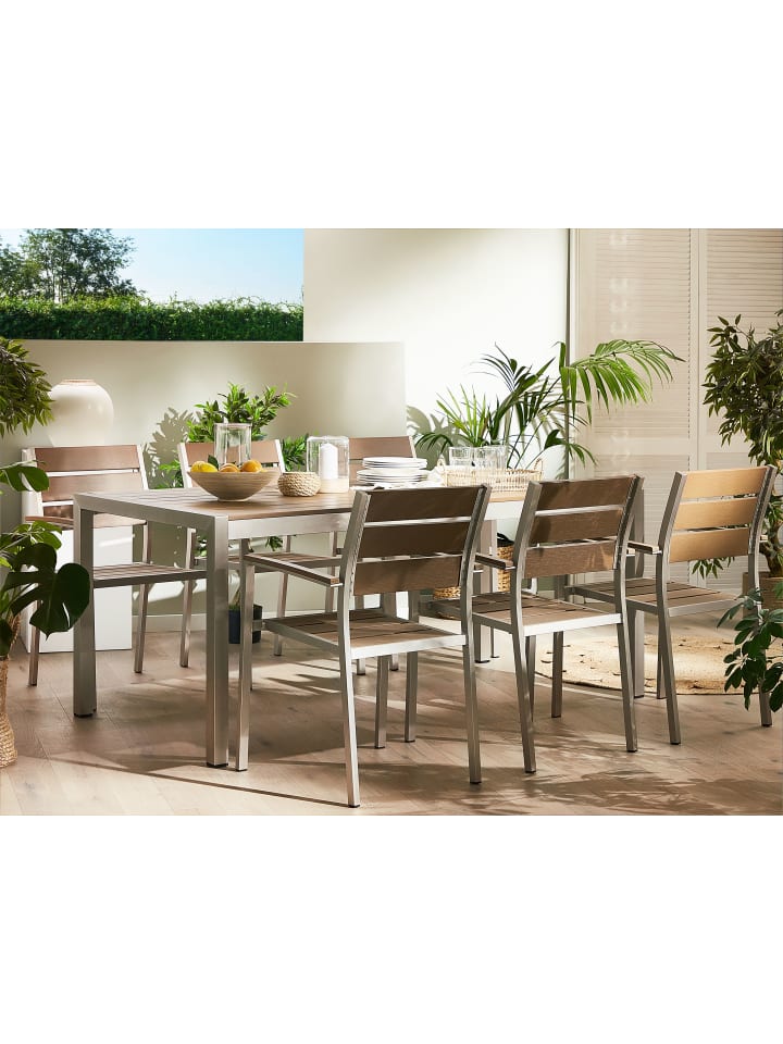 Beliani 7-tlg Gartentisch Set VERNIO in Heller Holzfarbton/Silber günstig kaufen onesize