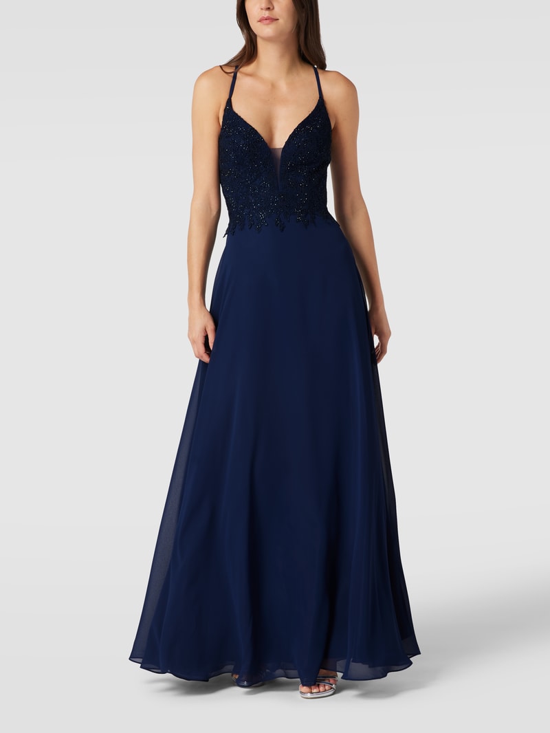 Midikleid mit Zierbesatz in dunkelblau