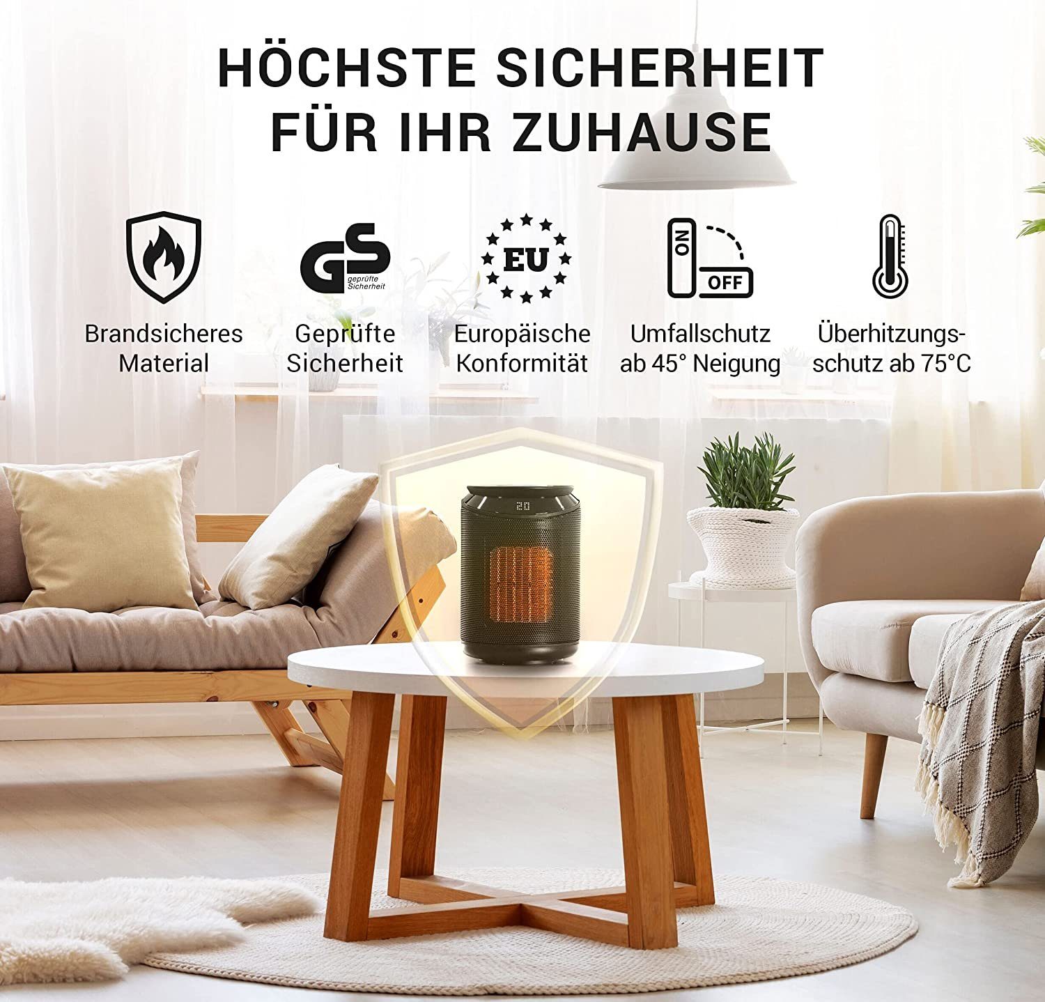 Lebenlang Elektro-Heizkörper Keramik Heizlüfter energiesparend leise - inkl. App & WiFi 2000W, App-Steuerung mit Wochenplan, Fernbedienung, 3 Modi, 16-37 Einstellung