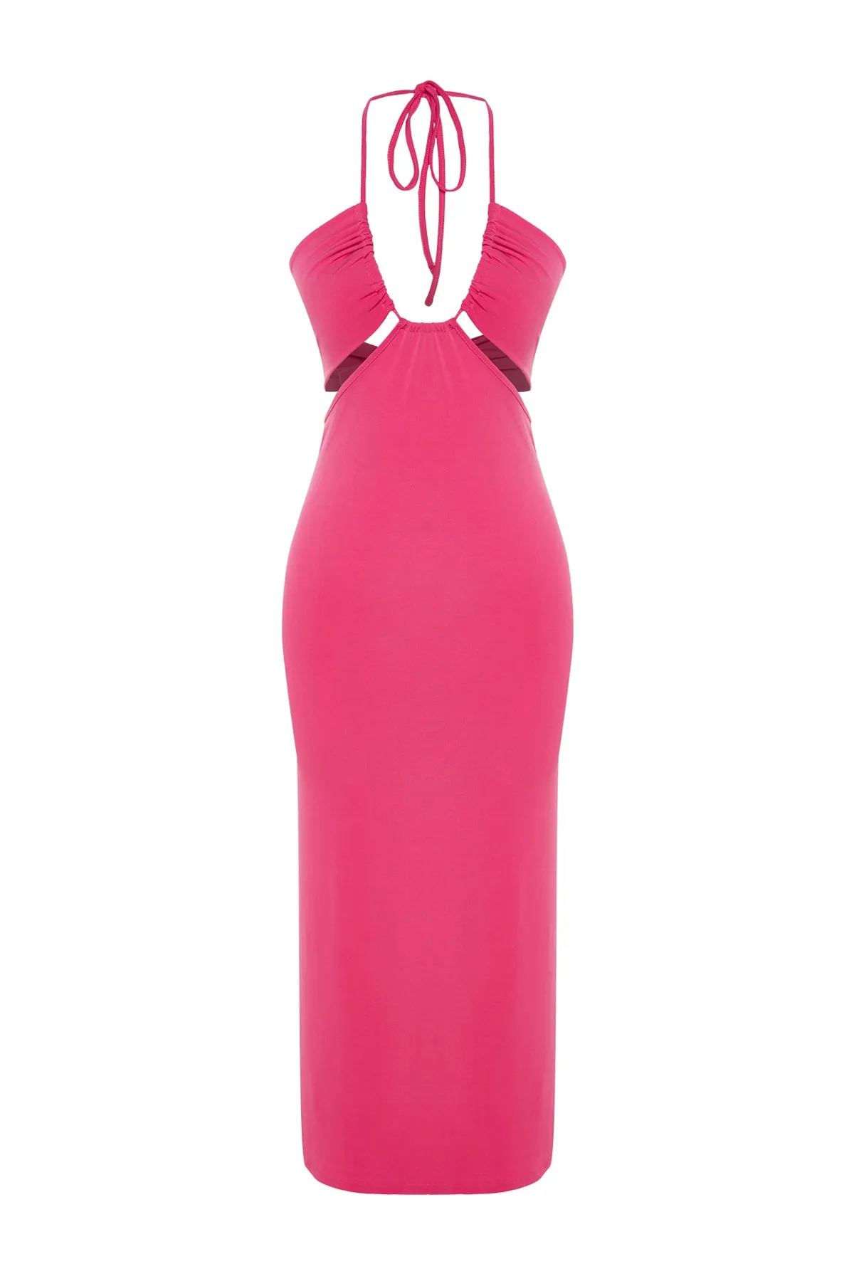 Trendyol Collection  Fuchsia Tailliertes Maxi-Strick-Strandkleid mit Ausschnitten/Fenstern TBESS23EL00122