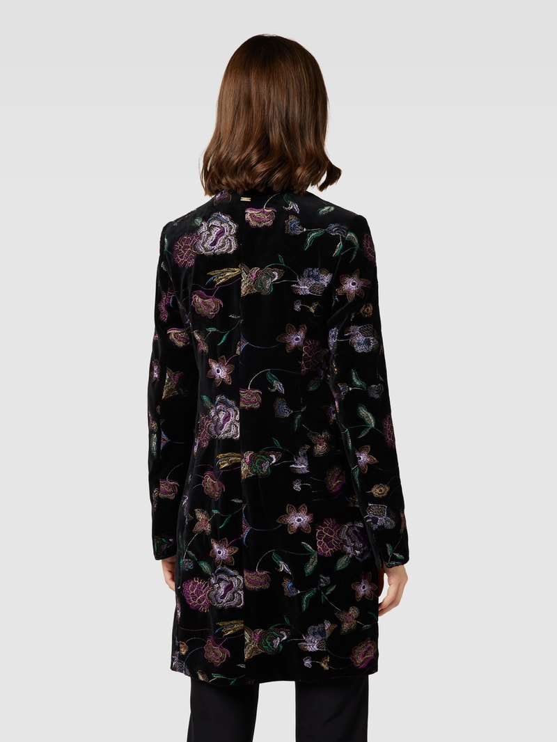 Longblazer mit floralem Stitching in schwarz