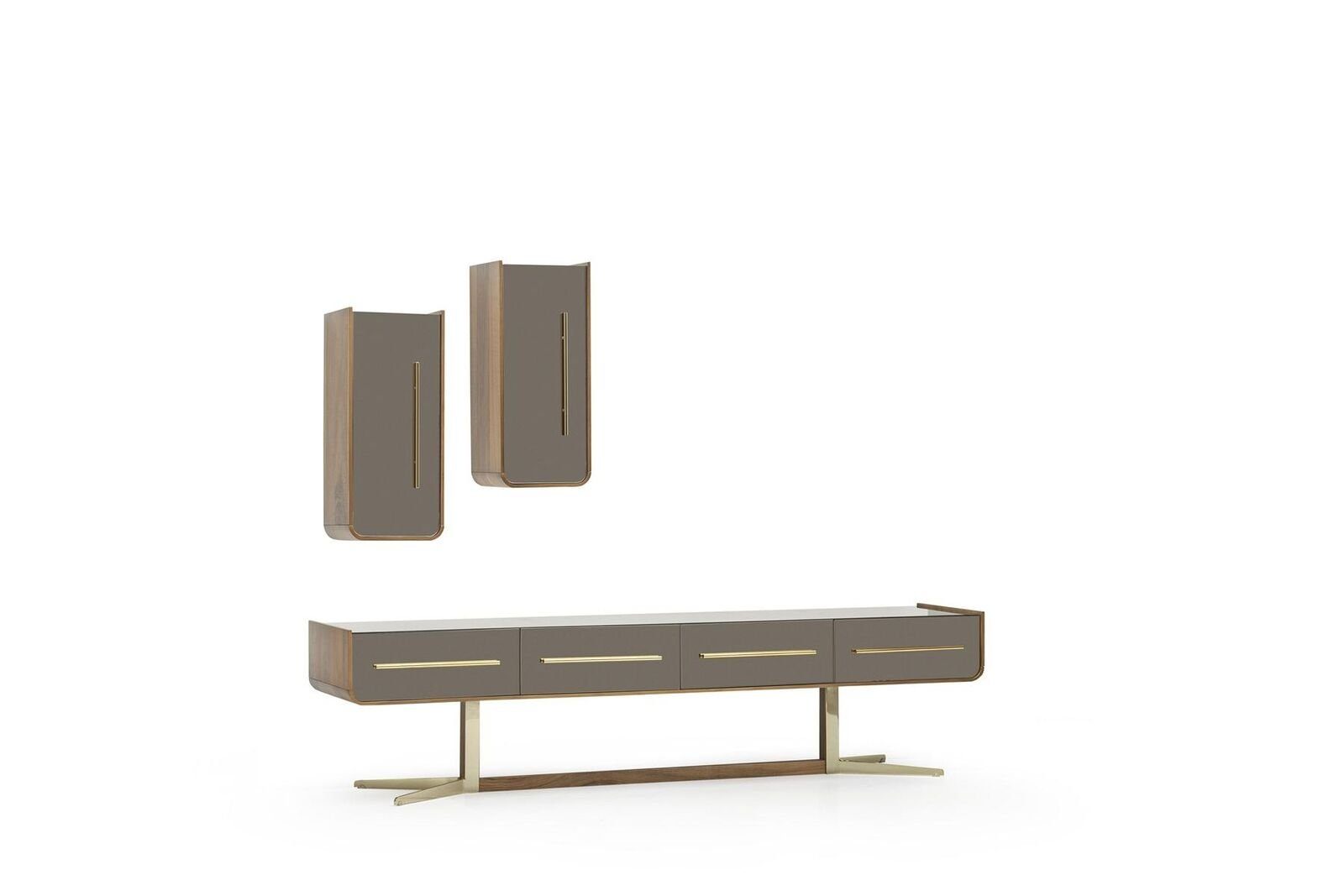 JVmoebel Wohnwand Schrank Wand Wohnzimmer tv Möbel Schrankwand Media rtv Wohnen, (3-St., 1x TV-Ständer + 2x Wandregal), Made in Europa