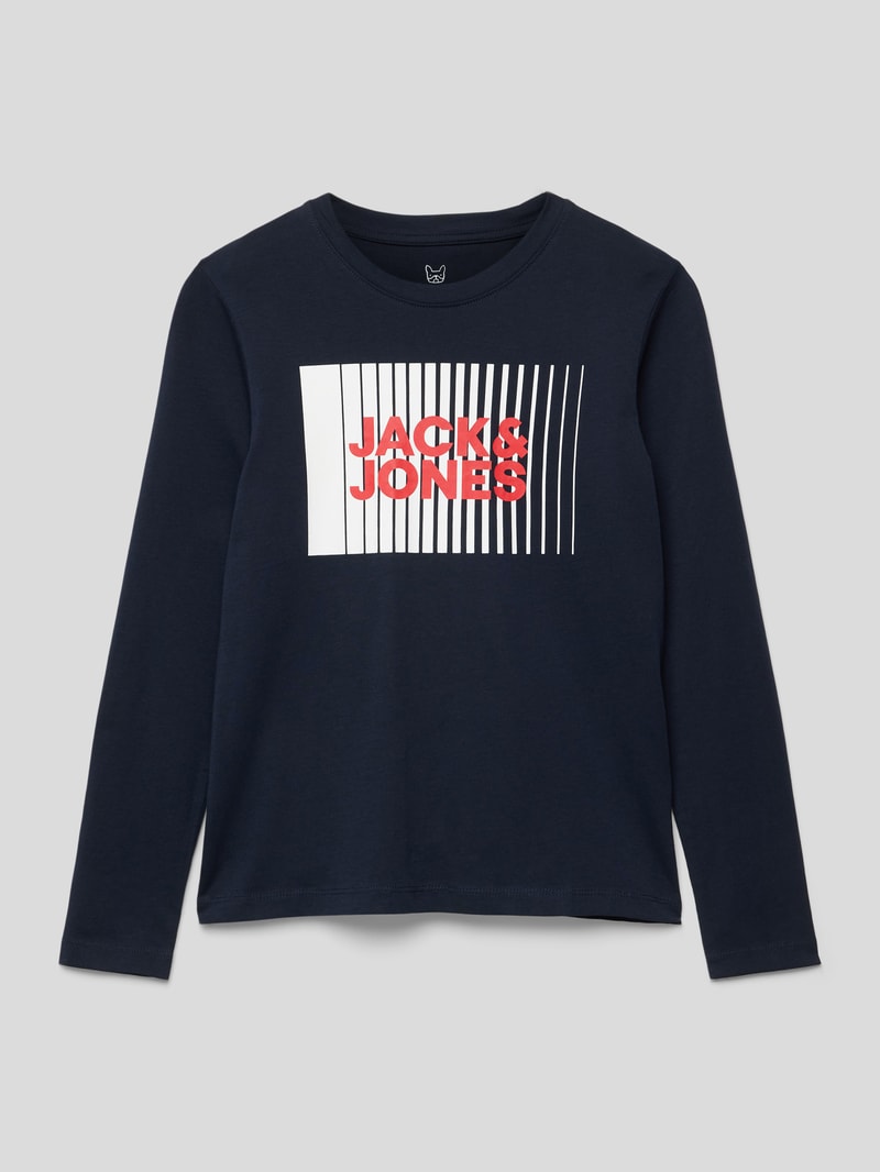 Longsleeve mit Label-Print Modell 'PLAY' in marineblau