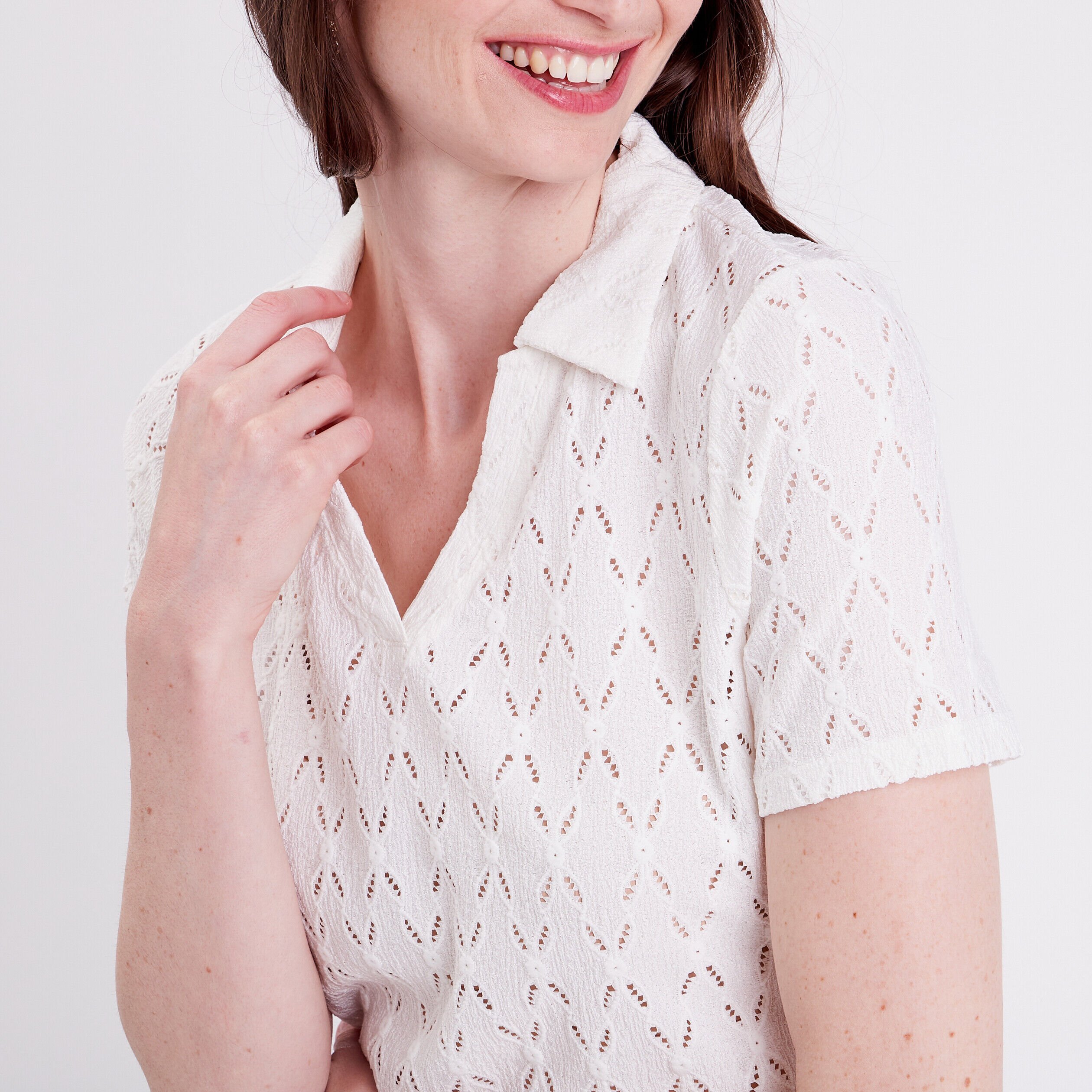 Polo manches courtes ecru femme | Cache Cache
