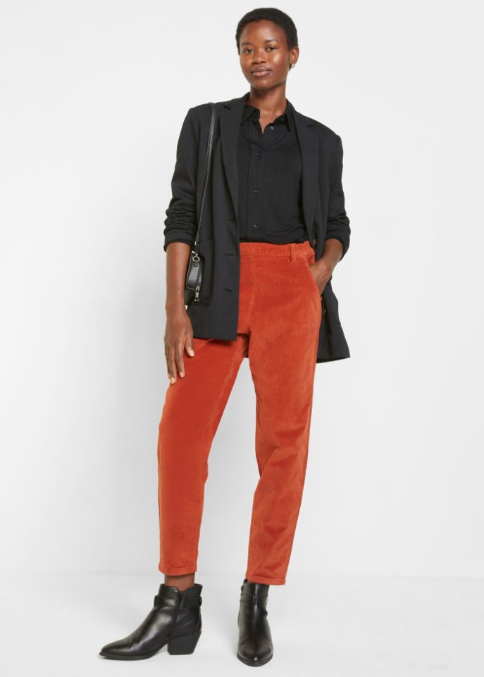 High-Waist-Cordhose mit Bequembund, knöchellang