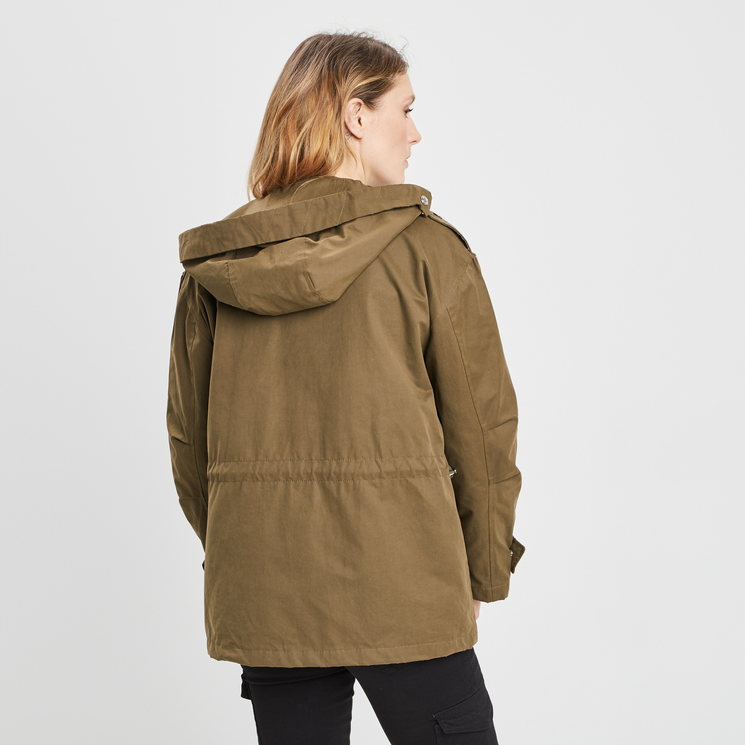 Parka droite à capuche vert kaki femme | La Halle