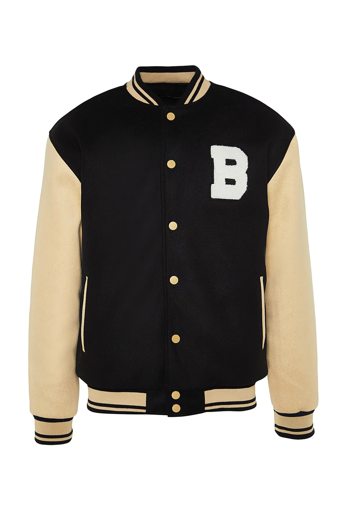 Trendyol Collection  Schwarzer Unisex-College-Mantel mit Bomberkragen und normaler Passform TMNAW24MO00017