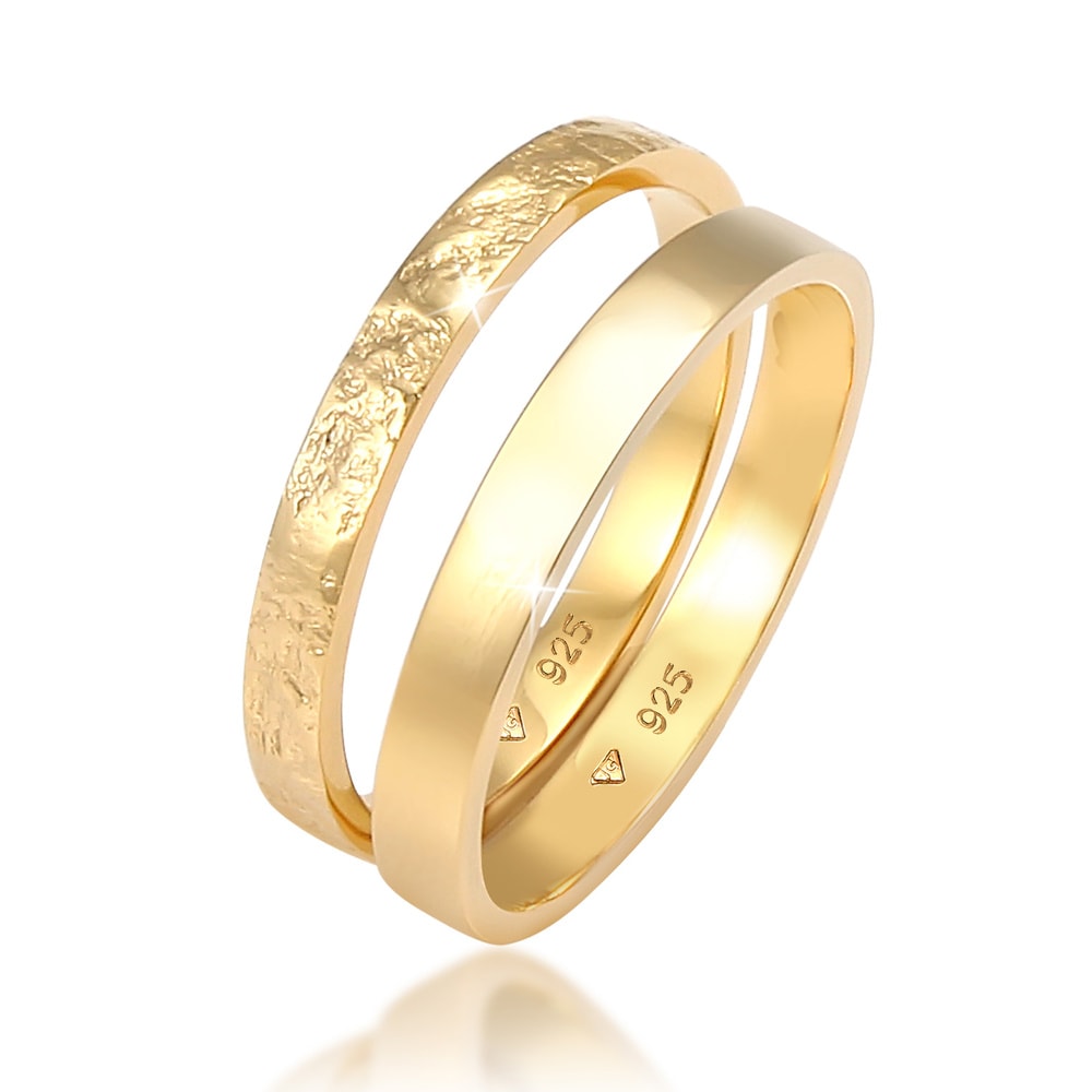 Elli Elli Bague Femmes Ensemble Basique Look Martelé Combinable en Argent Sterling 925 Bague