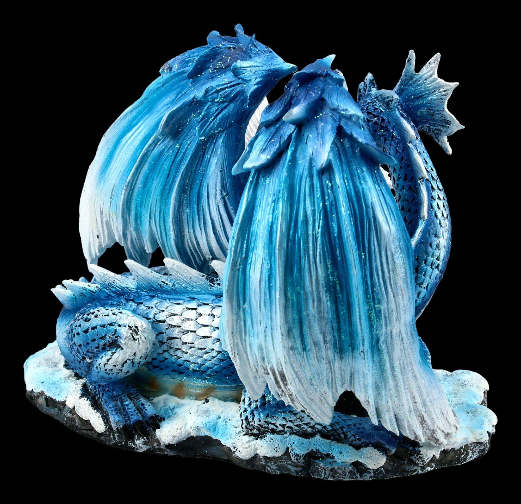 Figuren Shop GmbH Fantasy-Figur Drachen Figur - Mutter mit Jungem weiß-blau - Fantasy Deko