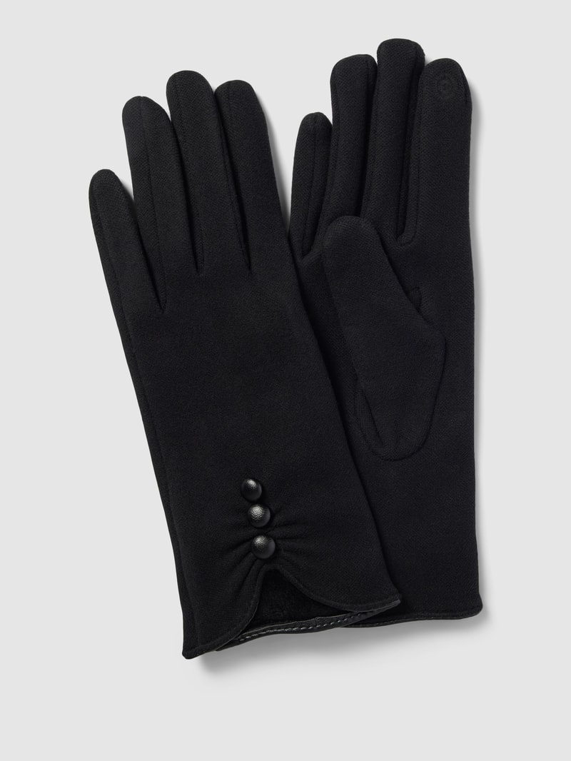 Handschuhe in unifarbenem Design mit Zierknöpfen in schwarz