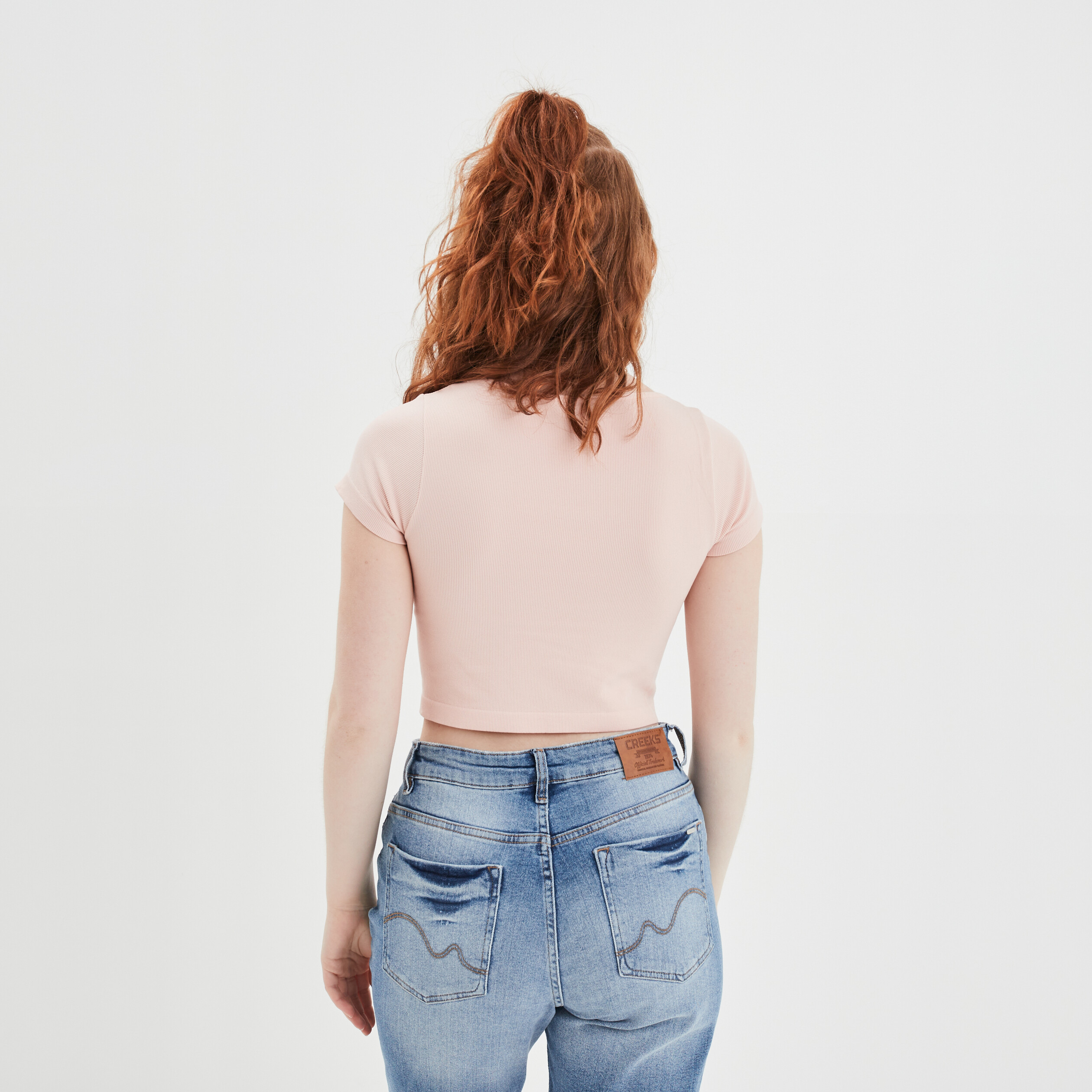 T-shirt cropped encolure carrée Creeks rose poudrée femme | La Halle