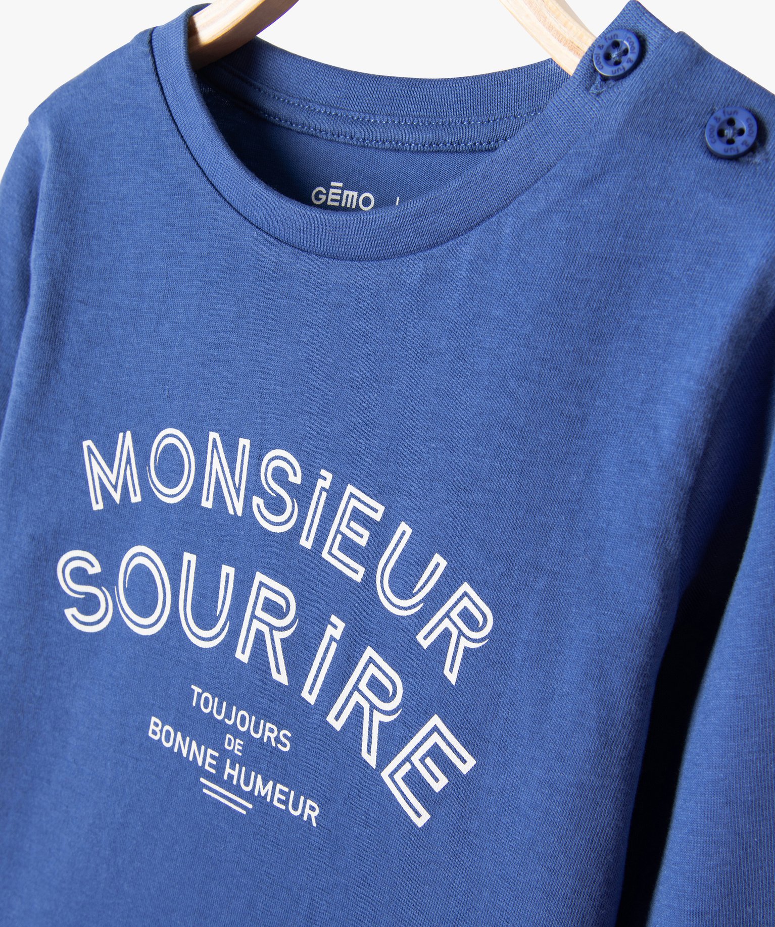 Tee-shirt à manches longues avec message bébé Garçon bleu | GEMO
