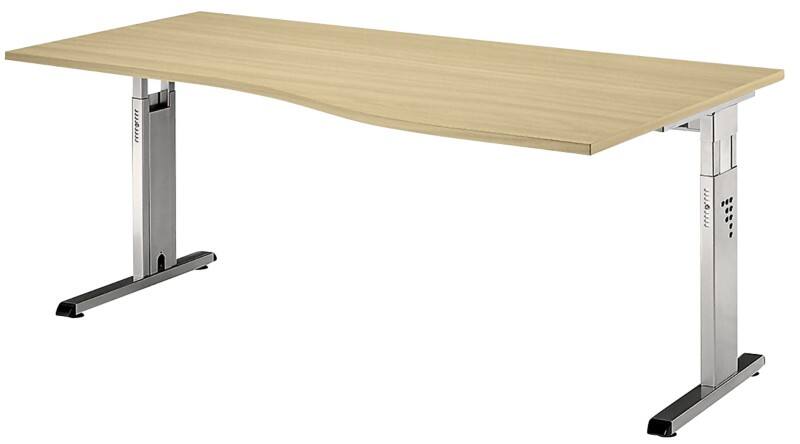 Hammerbacher Matrix Höhenverstellbar Schreibtisch Freiform Ahorn Melaminharzbeschichtete Spanplatte, Metall C-Fuß 1.800 x 1.000 x 850 mm