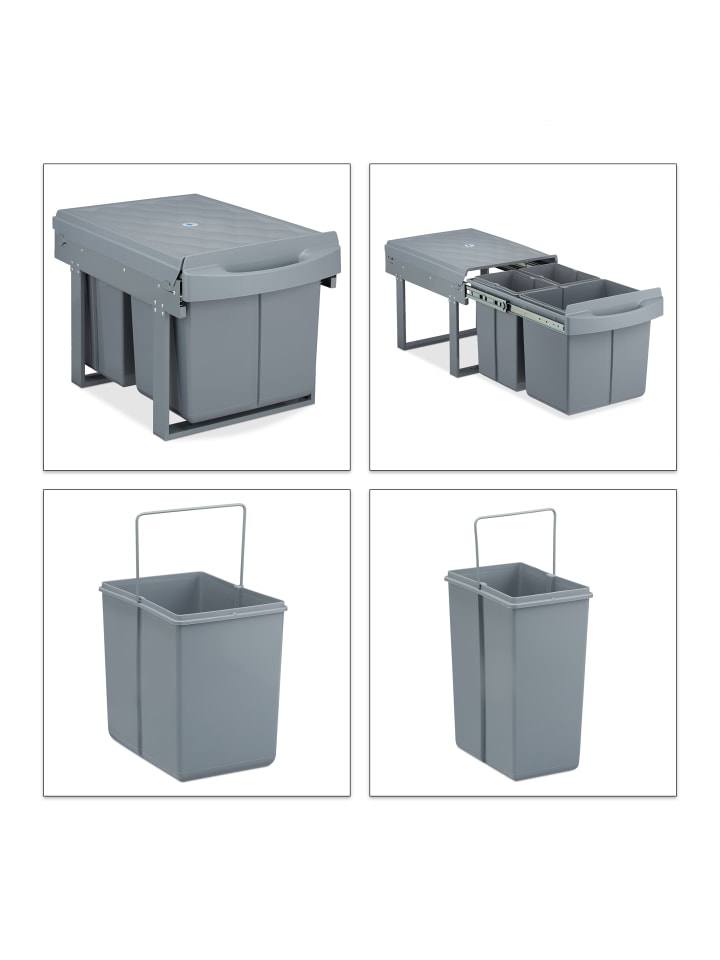 relaxdays Mülltrennsystem Grau Deluxe 1x15L   2x8L günstig kaufen onesize