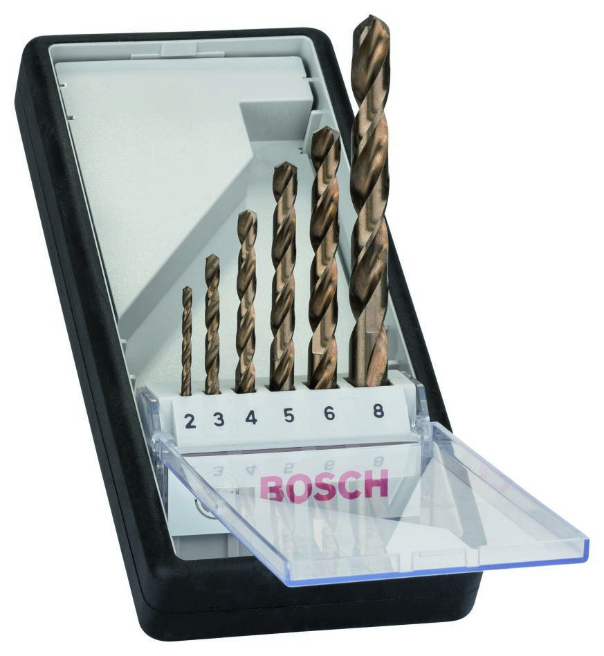 „Bosch Blue Accessories 2607019924“ 6 dalių „Robust Line“ metalo grąžtų rinkinys HSS-Co 2, 3, 4, 5, 6, 8 mm