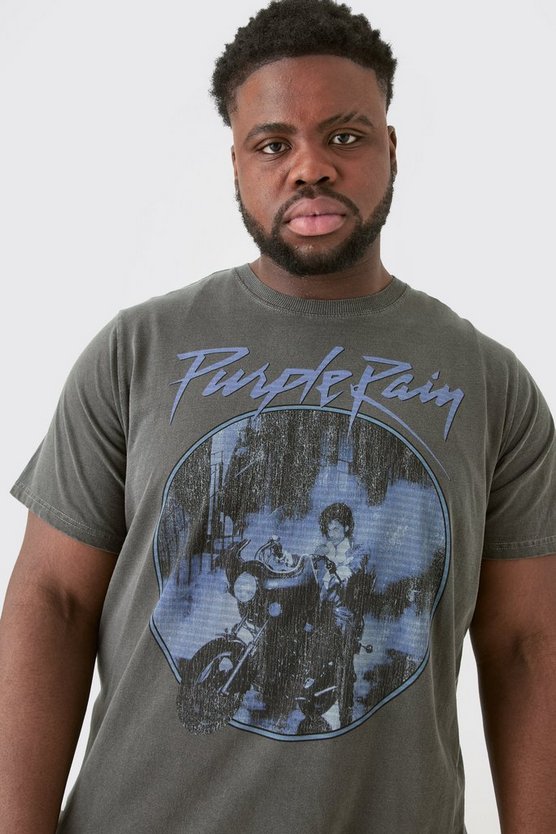 Plus T-Shirt mit Acid-Waschung und Purple Rain Print
