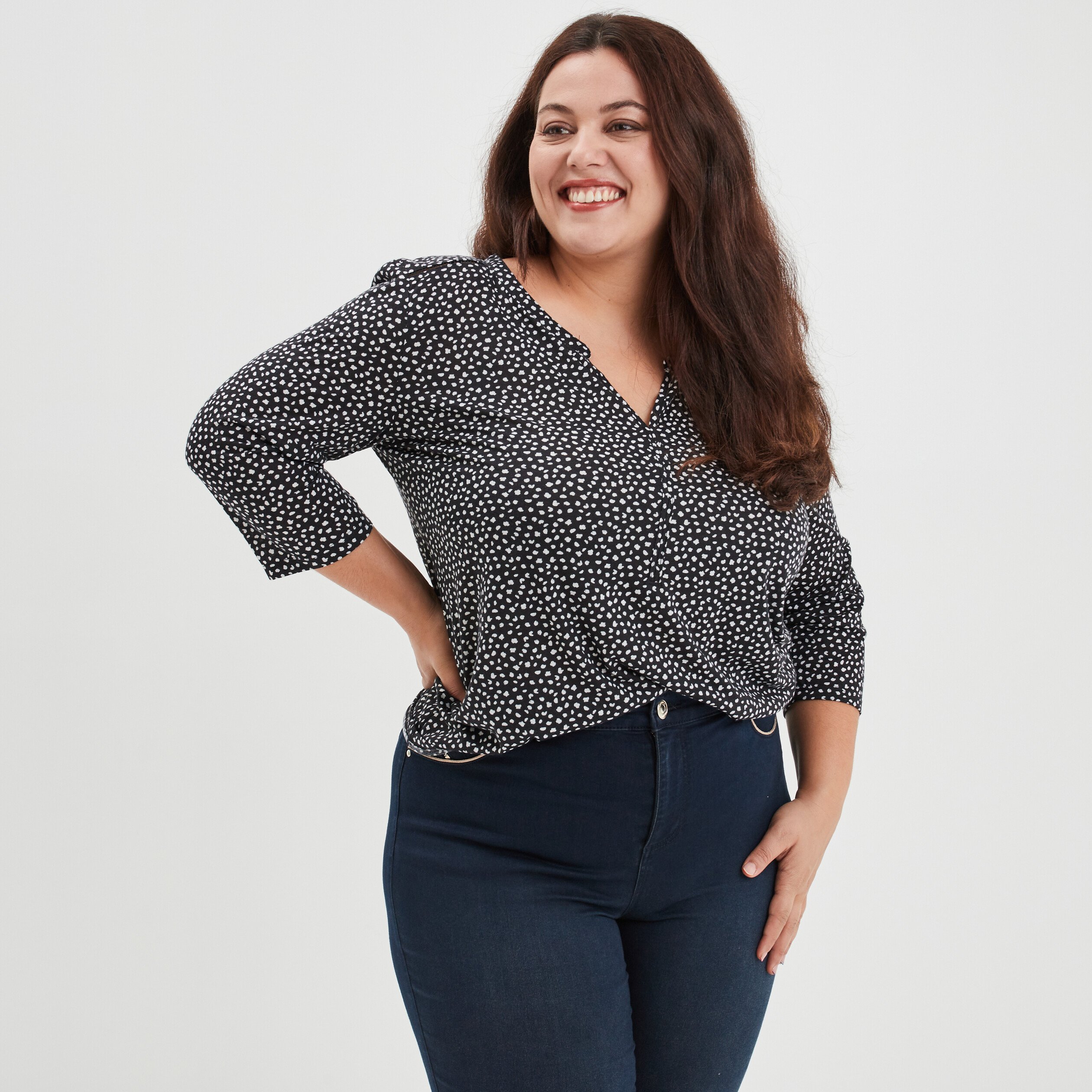 T-shirt manches 3 4 noir femme grande taille | La Halle