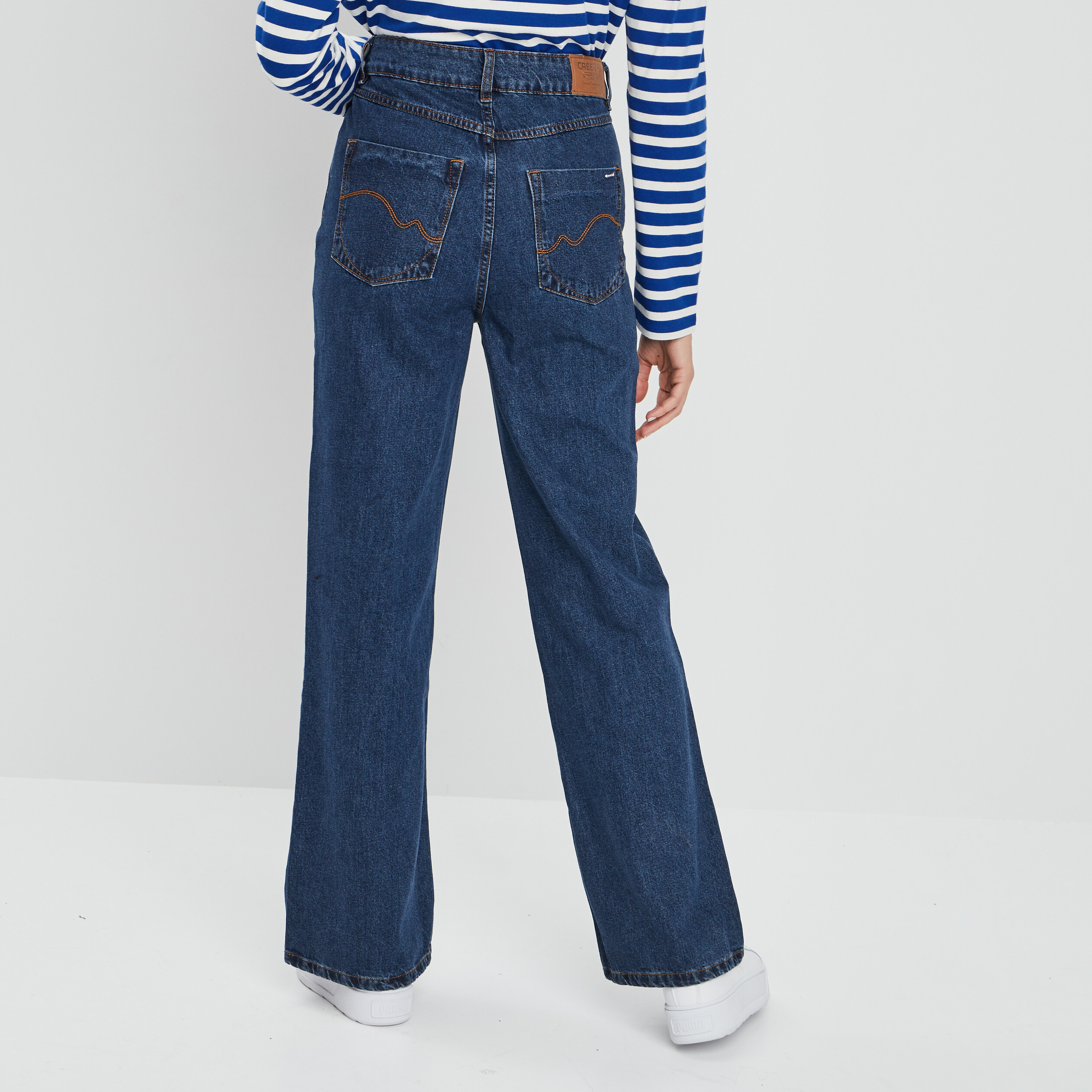 Jeans palazzo taille haute denim stone femme | La Halle
